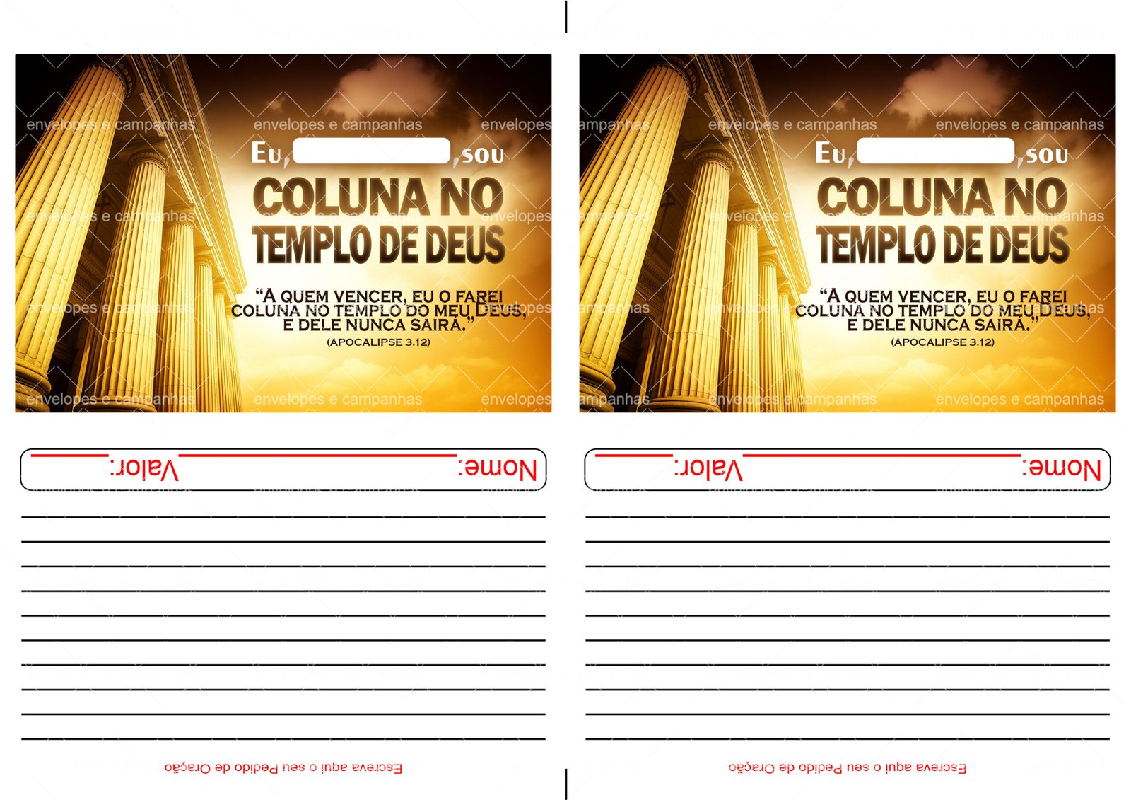 Envelope Coluna no Templo de Deus (2 numa folha A4)