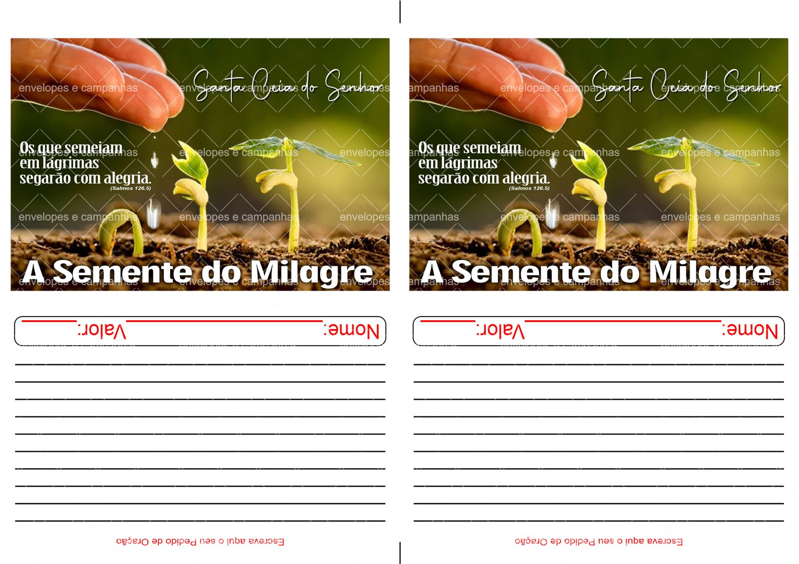 Envelope Santa Ceia - A Semente do Milagre (2 numa folha A4)