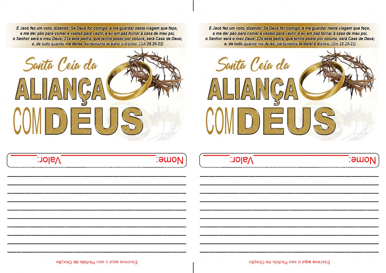 Envelope Santa Ceia da Aliança com Deus (2 numa folha A4)
