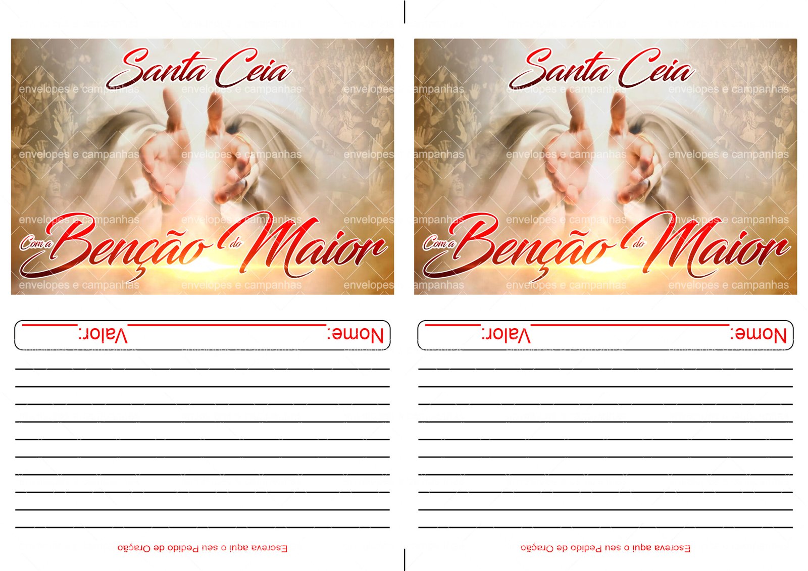 Envelopes 2x1 - Santa Ceia Benção do Maior