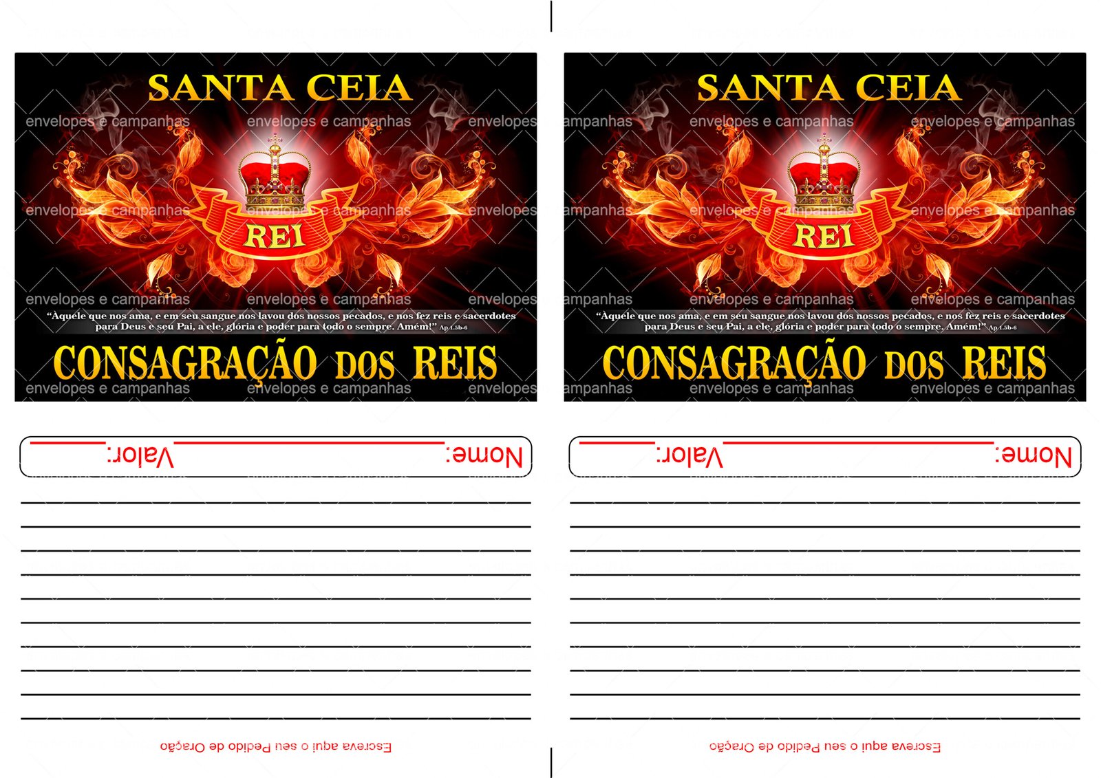 Envelope Santa Ceia - Consagração dos Reis (2 numa folha A4)