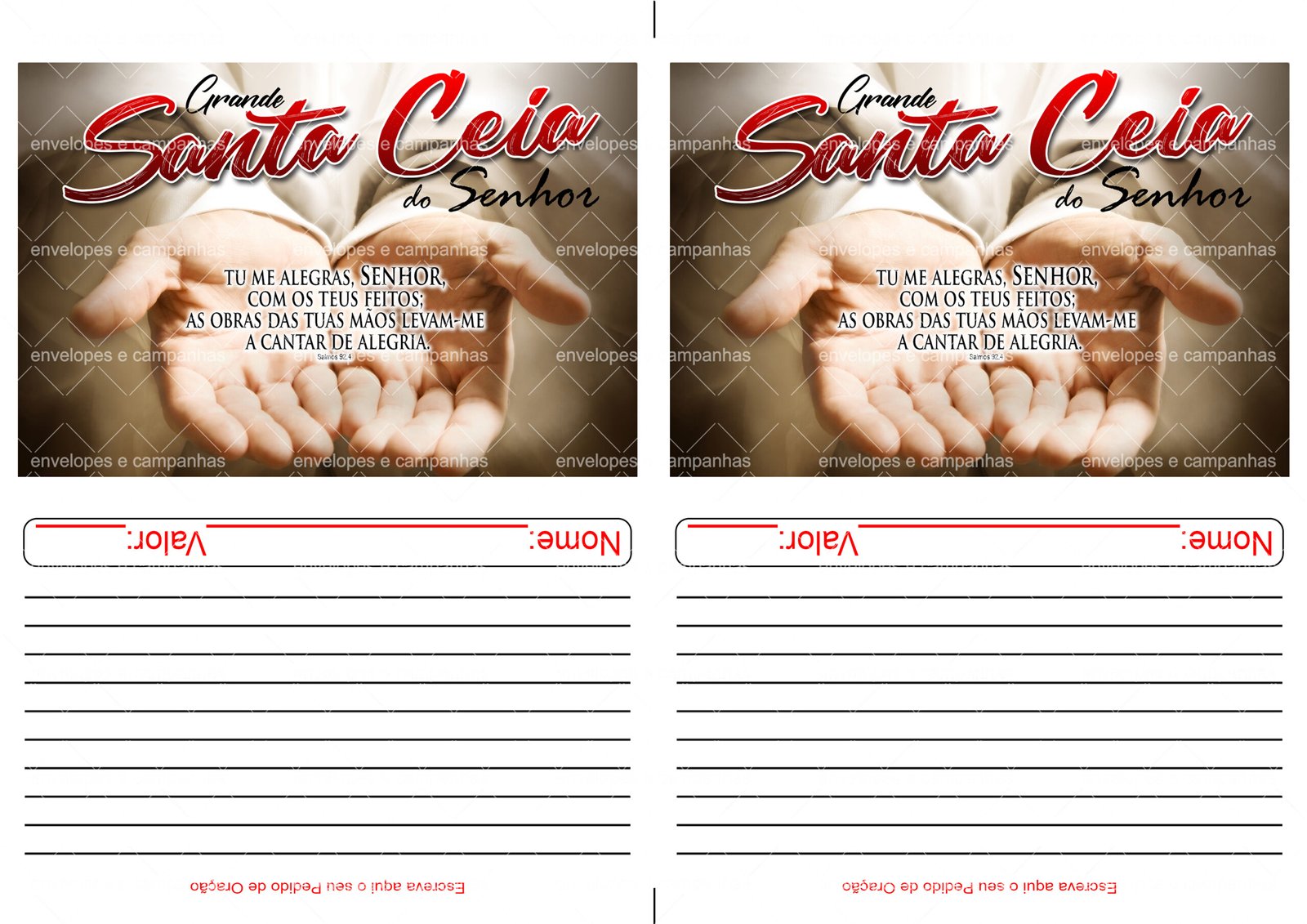 Envelope Santa Ceia - Mãos de Deus 02 (2 numa folha A4)