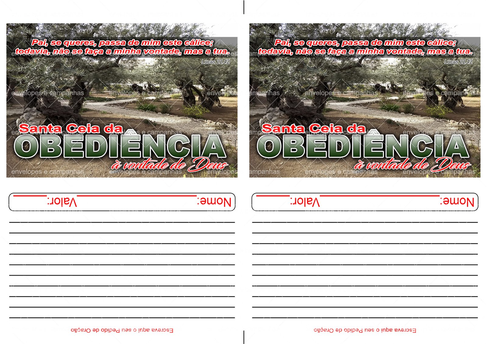 Envelopes 2x1 - Santa Ceia Obediência à vontade de Deus