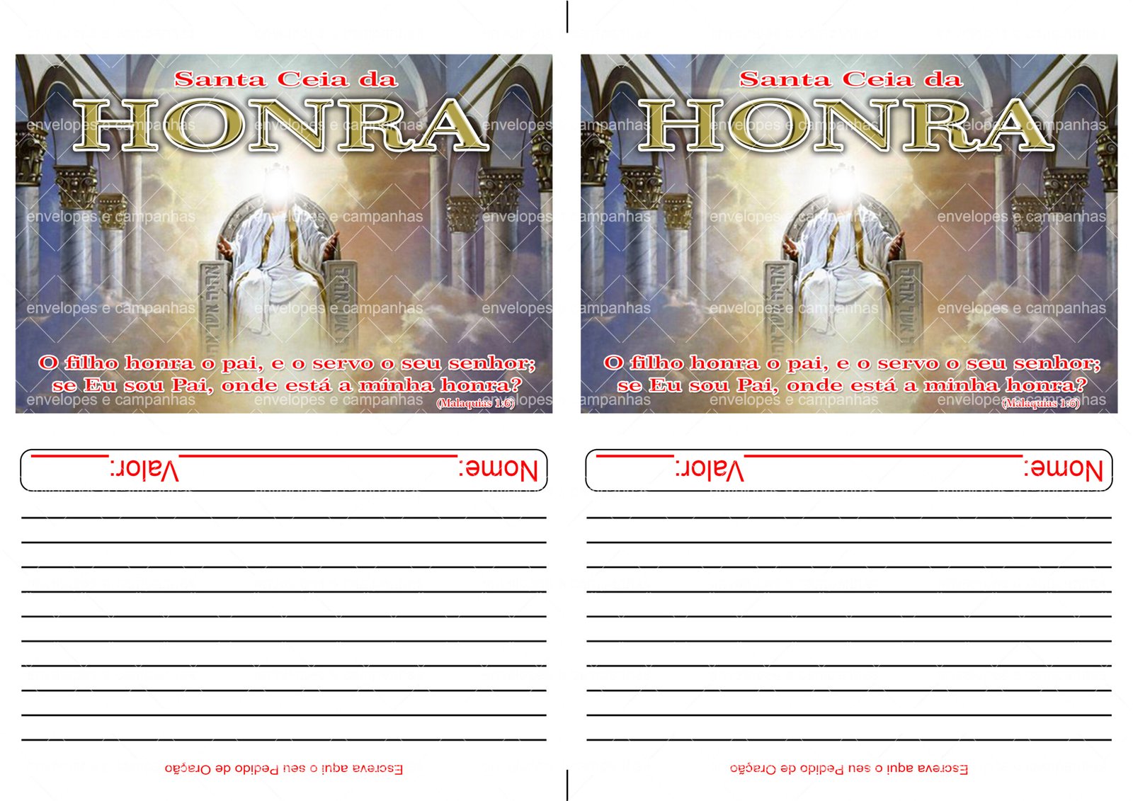 Envelopes 2x1 - Santa Ceia da Honra