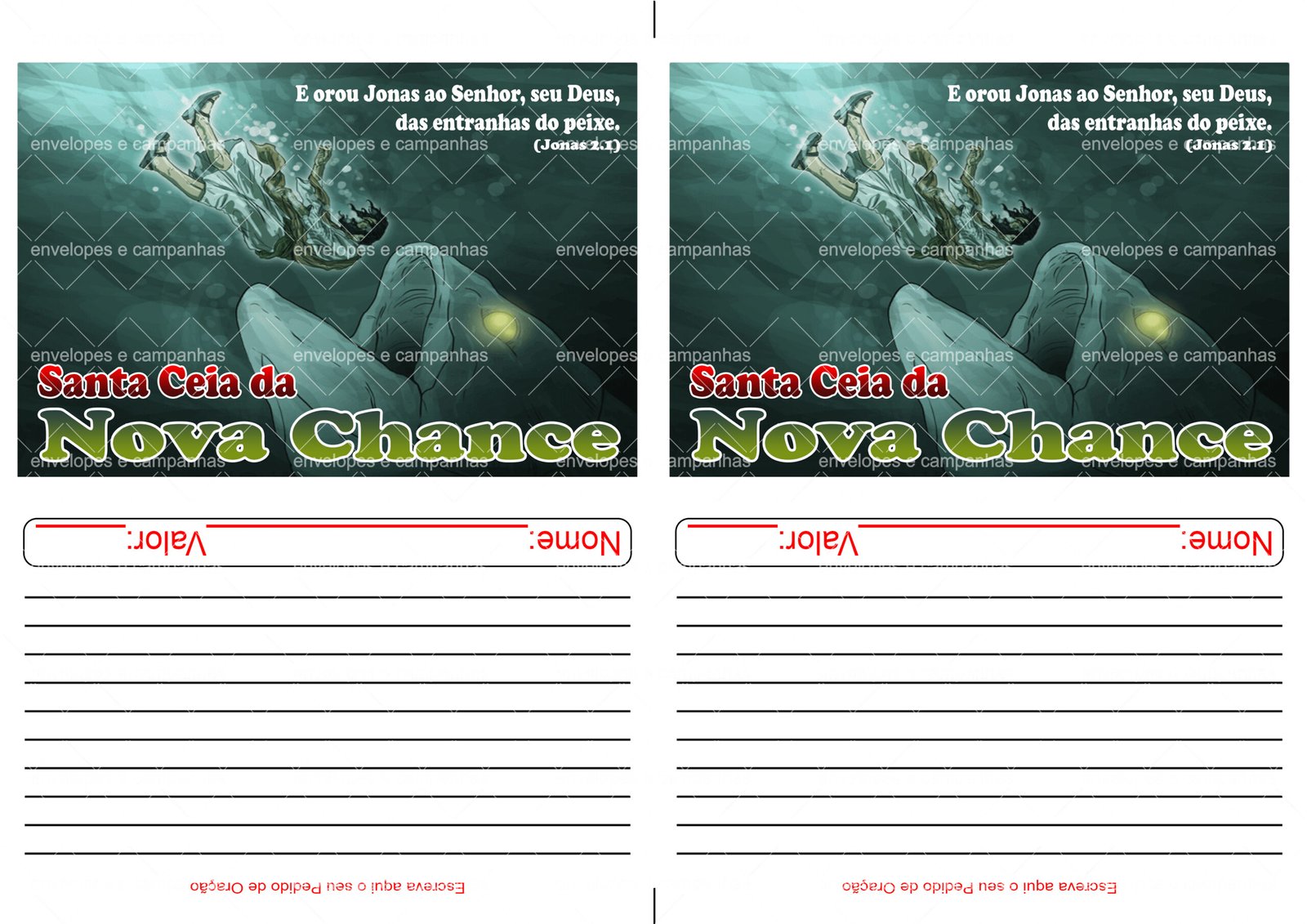 Envelopes 2x1 - Santa Ceia da Nova Chance - Jonas - Peixe