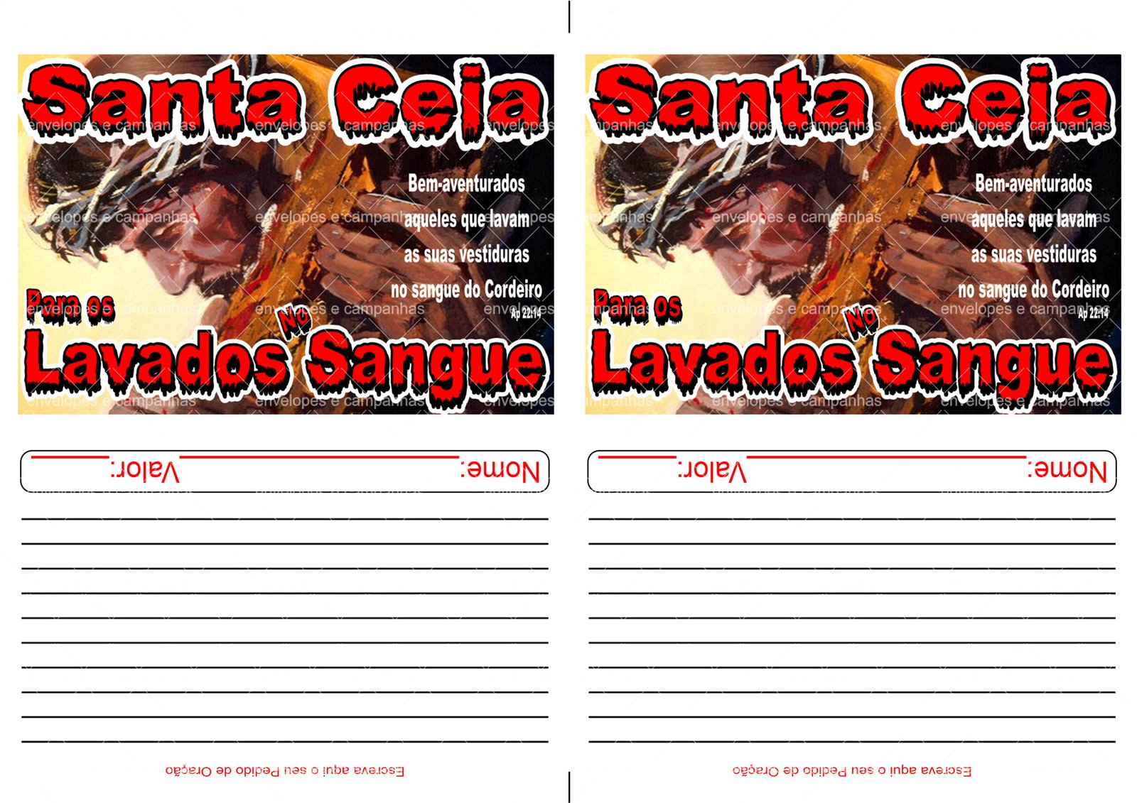 Envelopes 2x1 - Santa ceia Lavados no sangue