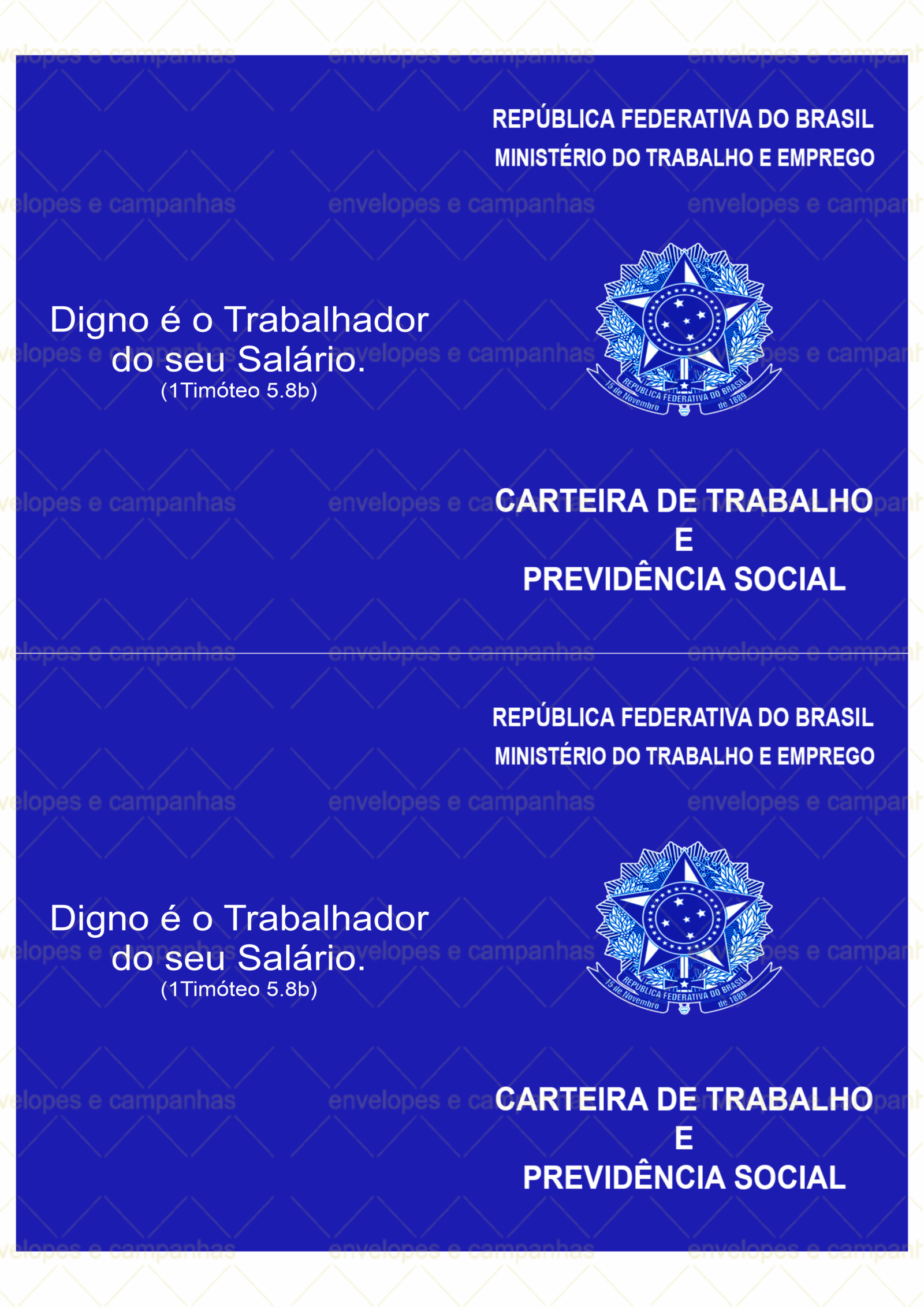 Cartela Campanha Carteira de Trabalho - 12 Semanas do Clamor pela Fonte de Renda