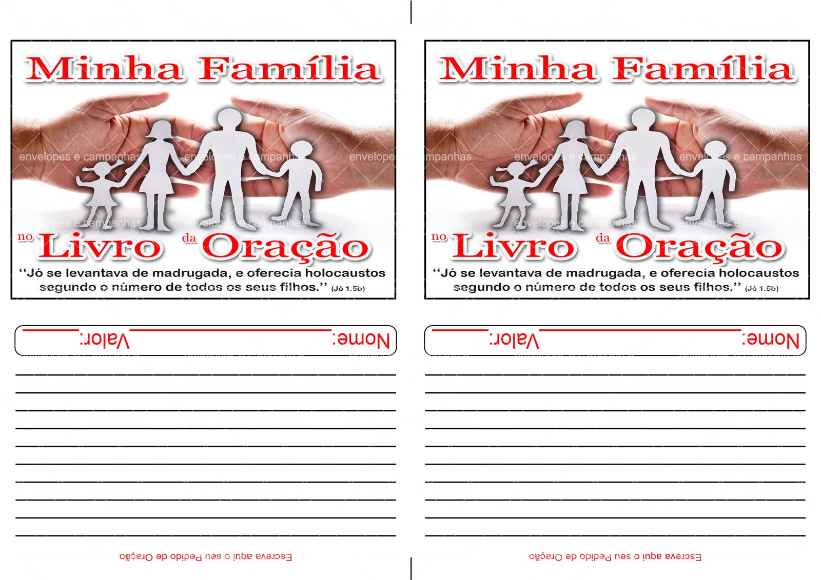 Envelope Minha Família no Livro da Oração (2 numa folha A4)