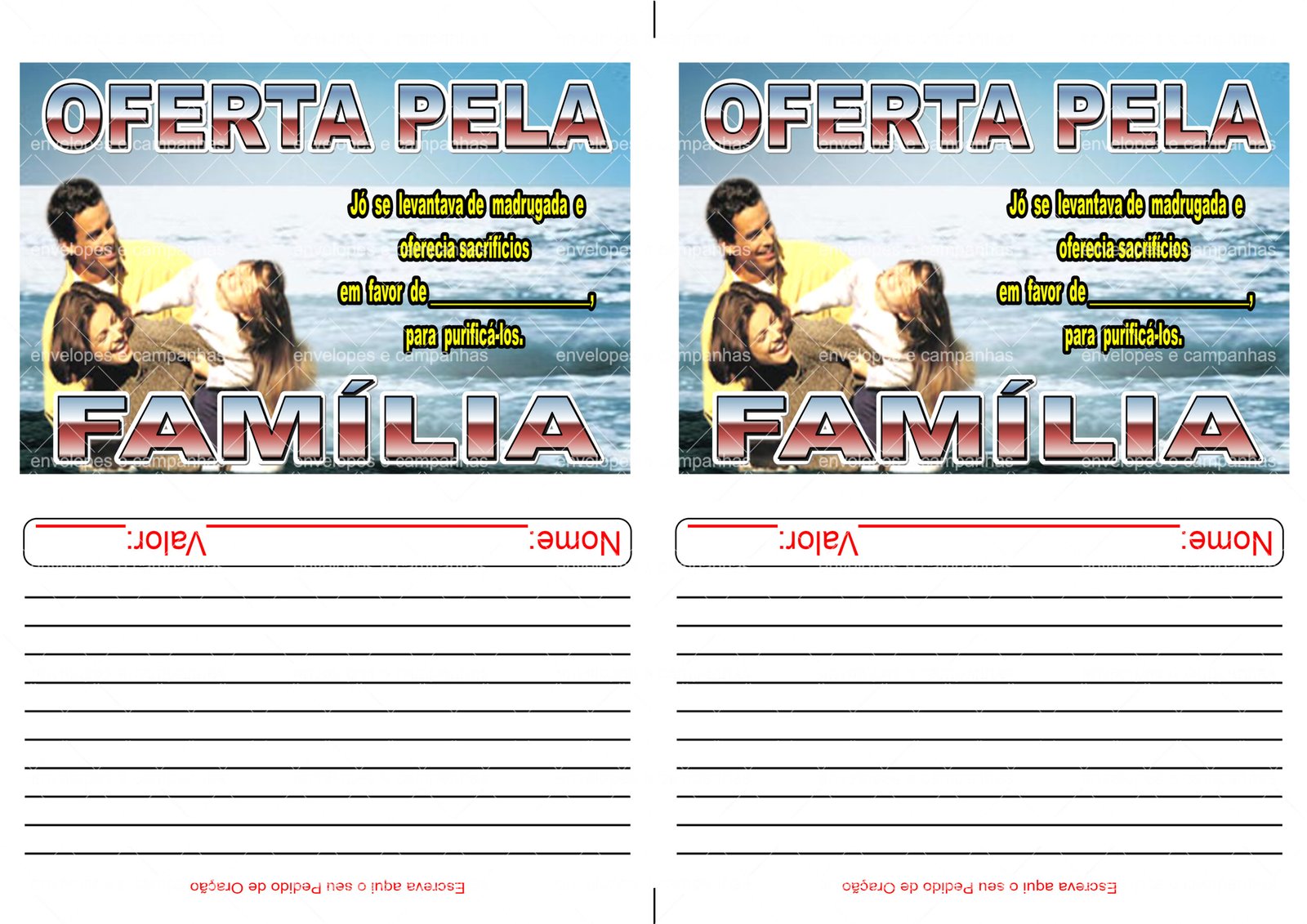 Envelope Oferta pela família 02 (2 numa folha A4)