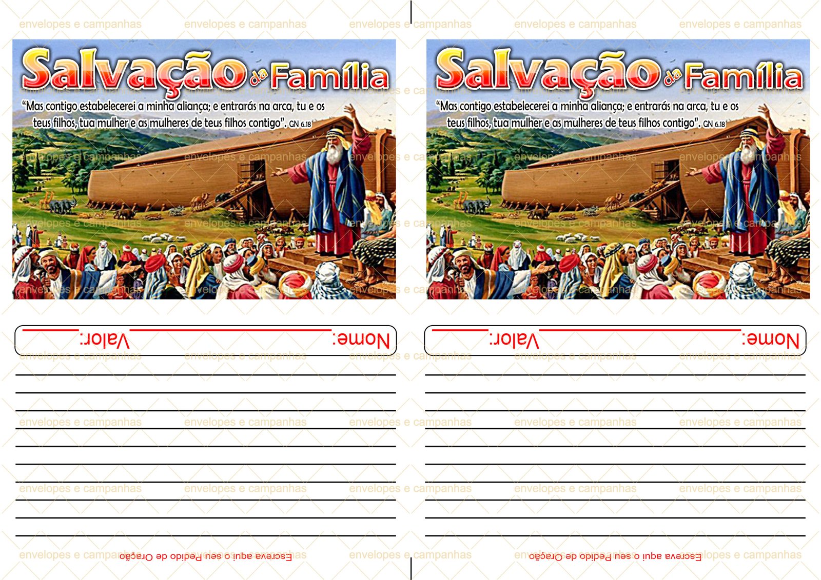 Envelope Salvação da Família - Arca de Noé (2 numa folha A4)