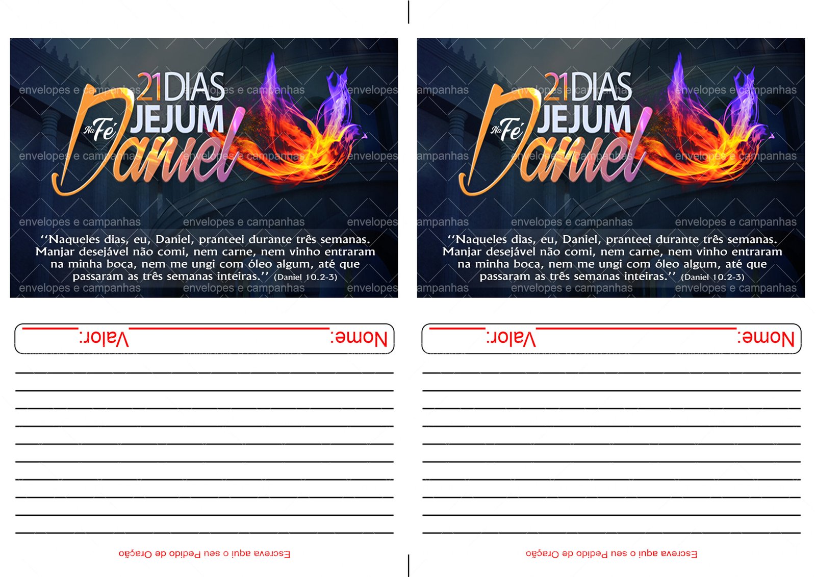 Envelope 21 Dias na Fé - Jejum de Daniel (2 numa folha A4)