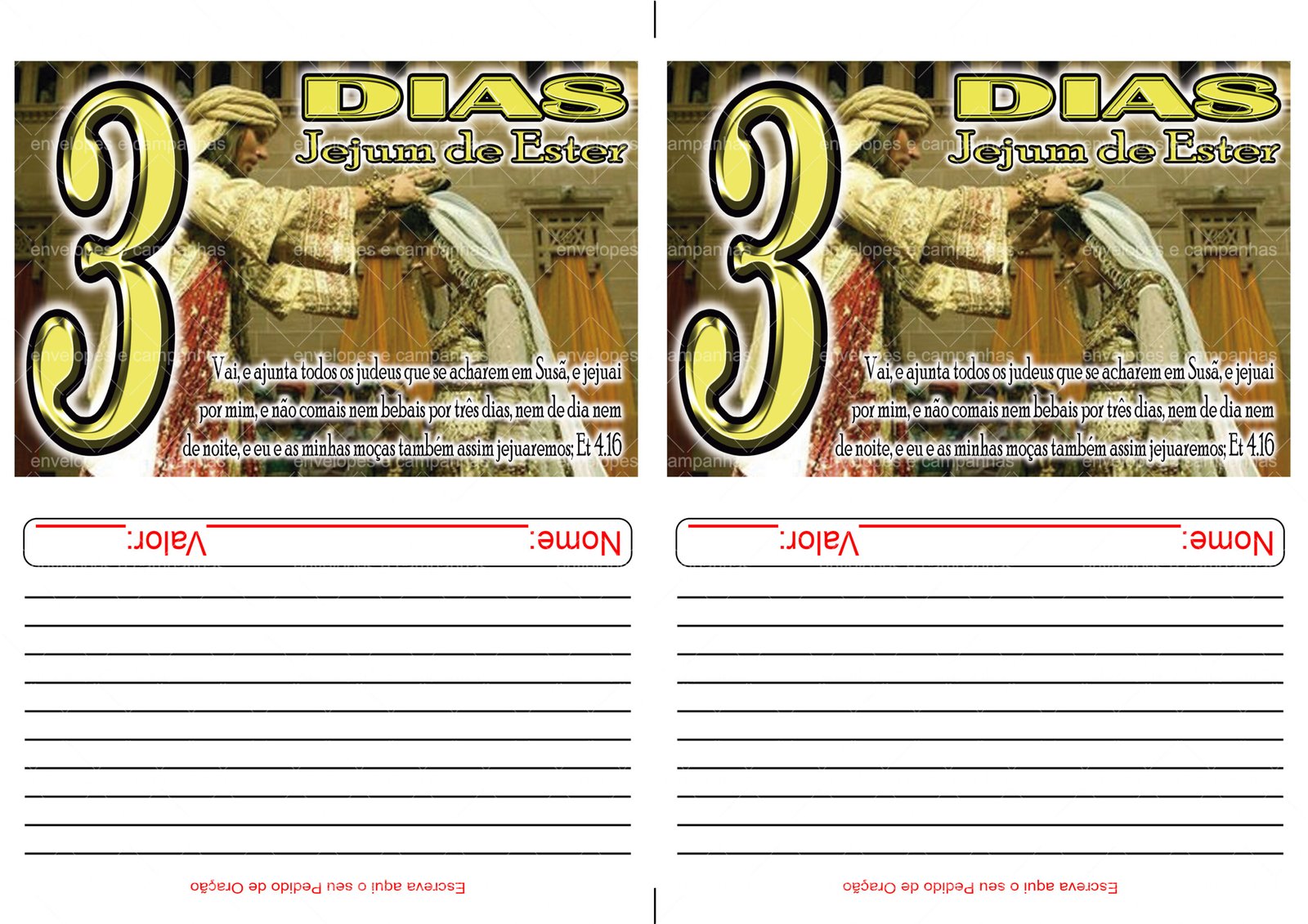 Envelope 3 Dias Jejum de Ester (2 numa folha A4)