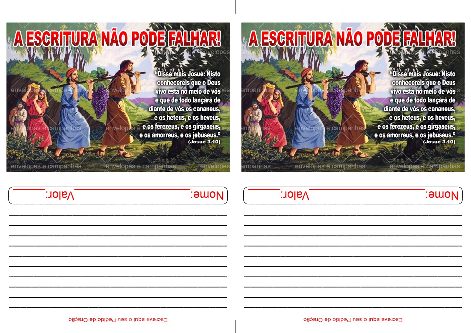 Envelope A escritura não pode falhar - Fruto - Canaã - Espias (2 numa folha A4)