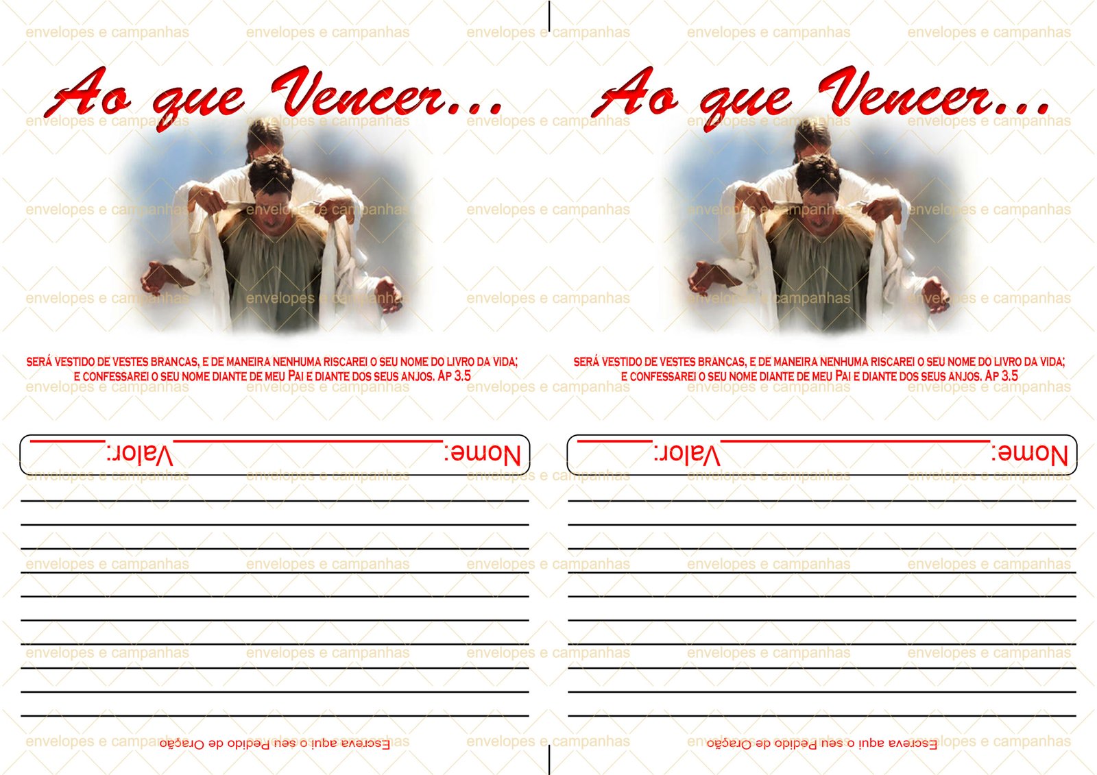 Envelope Ao que Vencer - Vestes Brancas (2 numa folha A4)