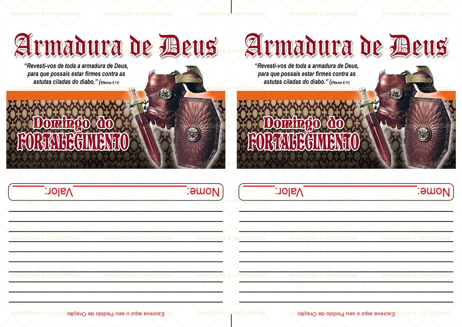 Envelope Armadura de Deus - Domingo do Fortalecimento (2 numa folha A4)