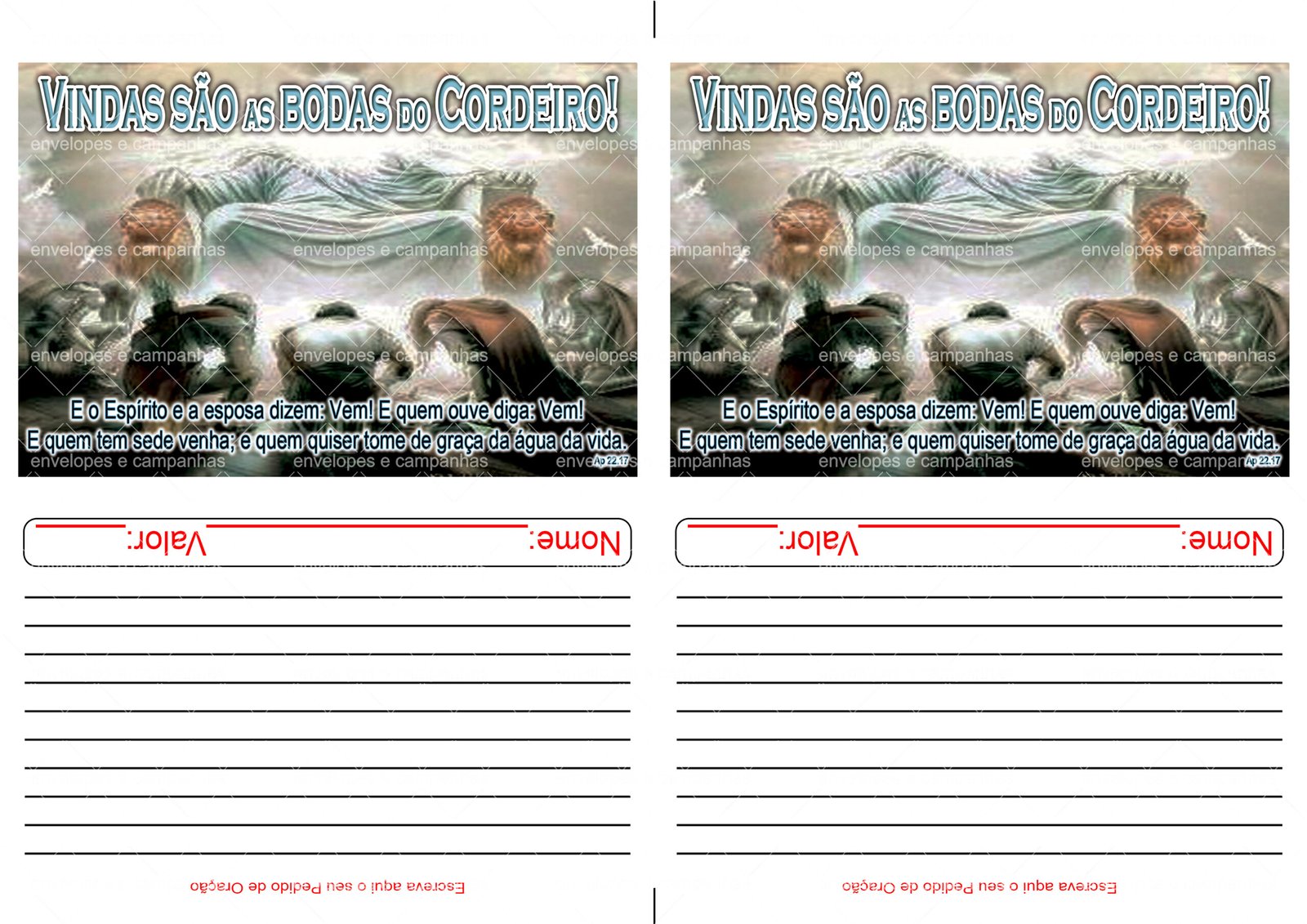 Envelope Bodas do Cordeiro (2 numa folha A4)