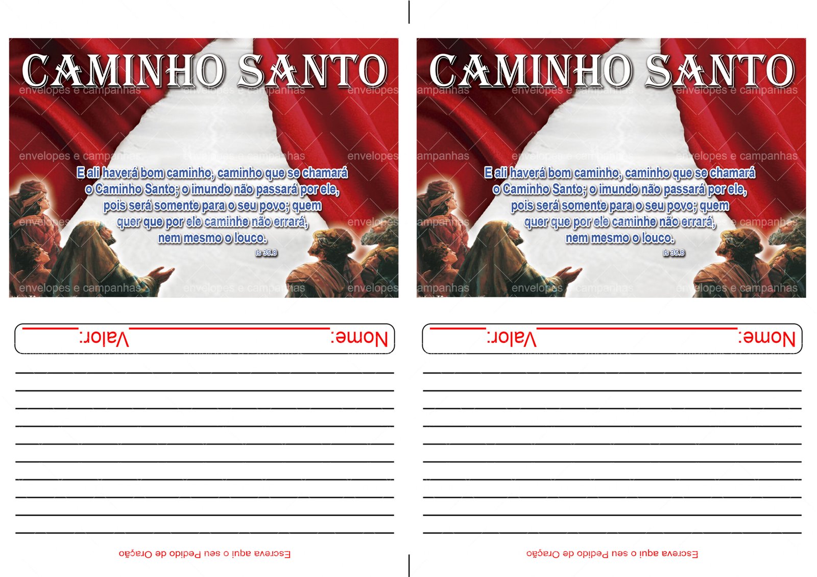 Envelope Caminho Santo - Vale de Sal (2 numa folha A4)