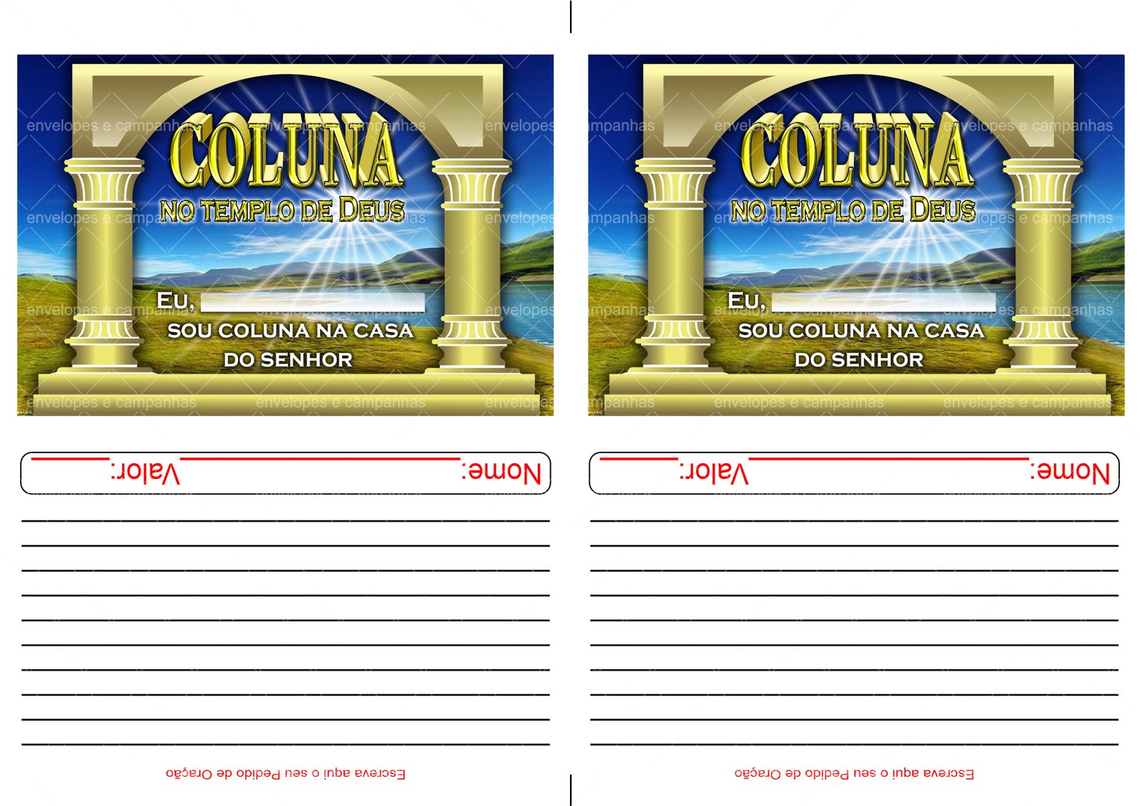 Envelope Coluna no Templo de Deus (2 numa folha A4)