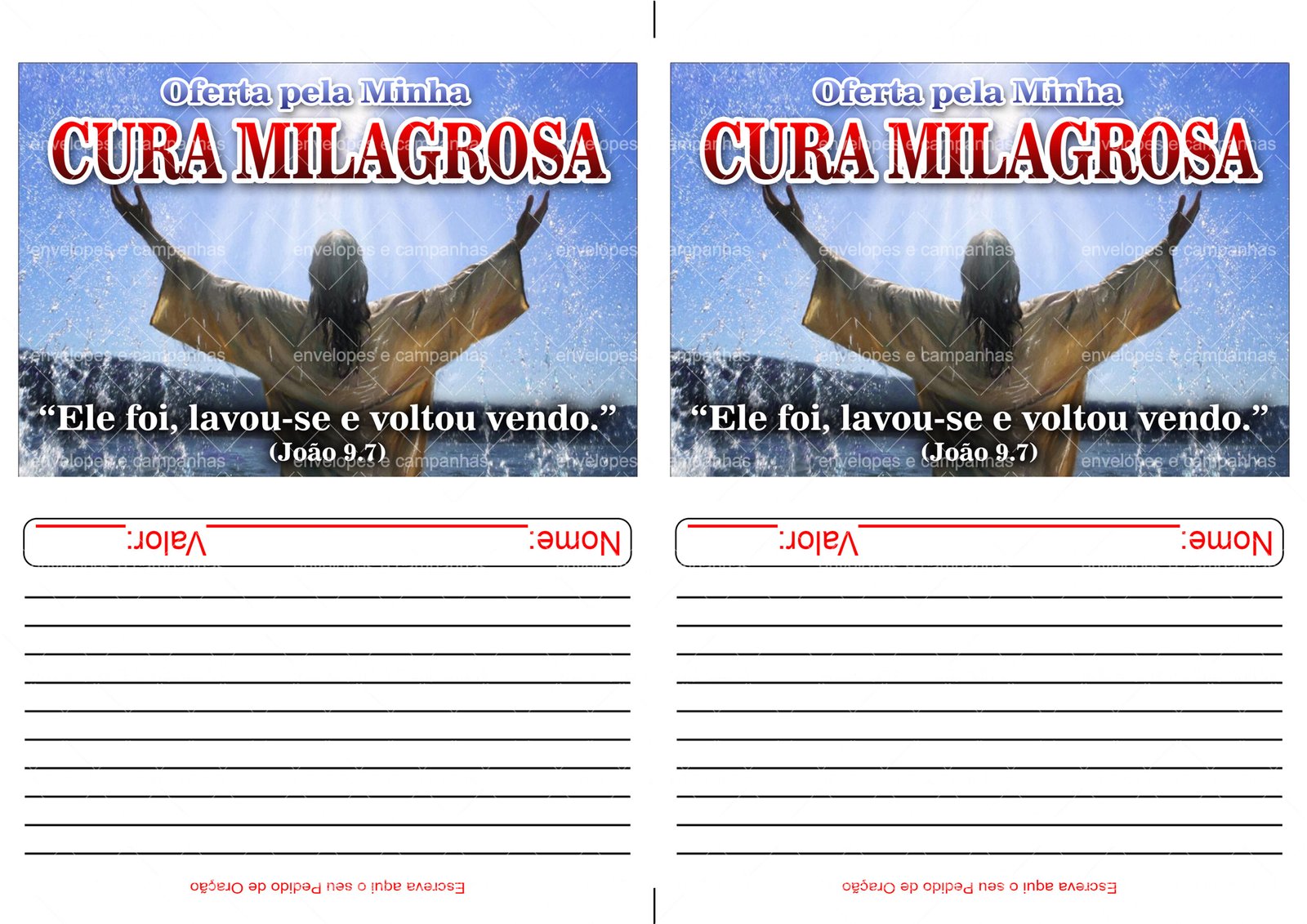 Envelope Cura Milagrosa (2 numa folha A4)