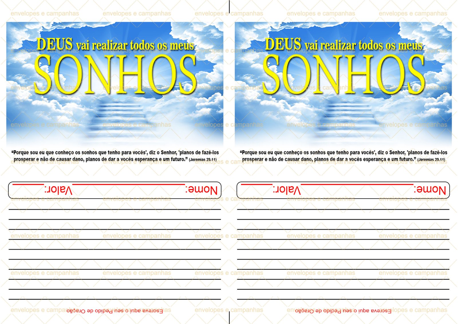 Envelope Deus vai realizar todos os meus sonhos (2 numa folha A4)