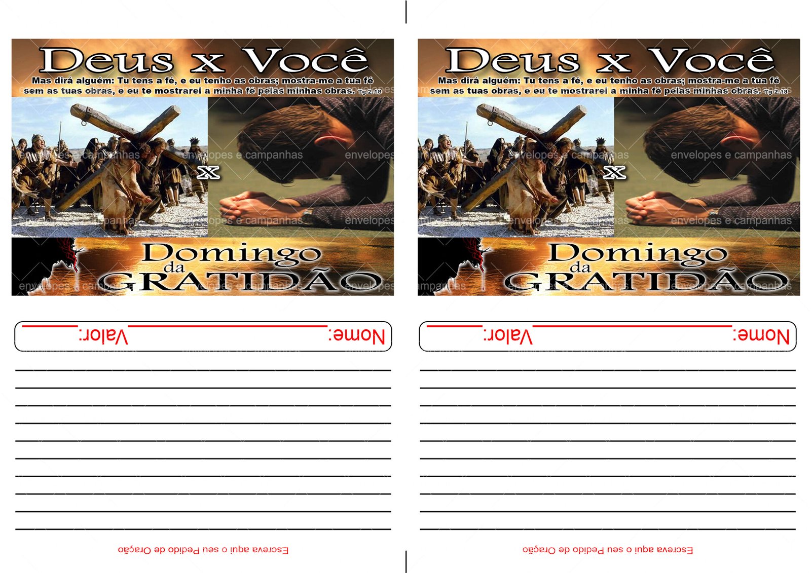 Envelope Deus x Você - Domingo da Gratidão (2 numa folha A4)