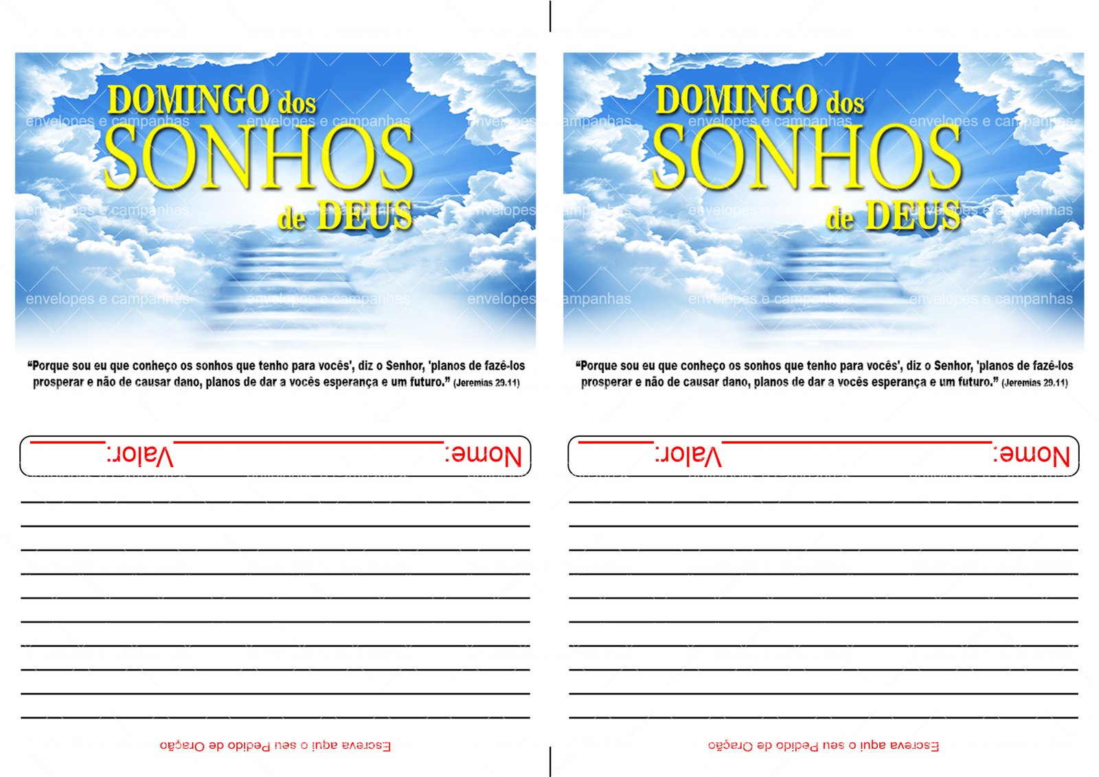 Envelope Domingo dos Sonhos de Deus (2 numa folha A4)