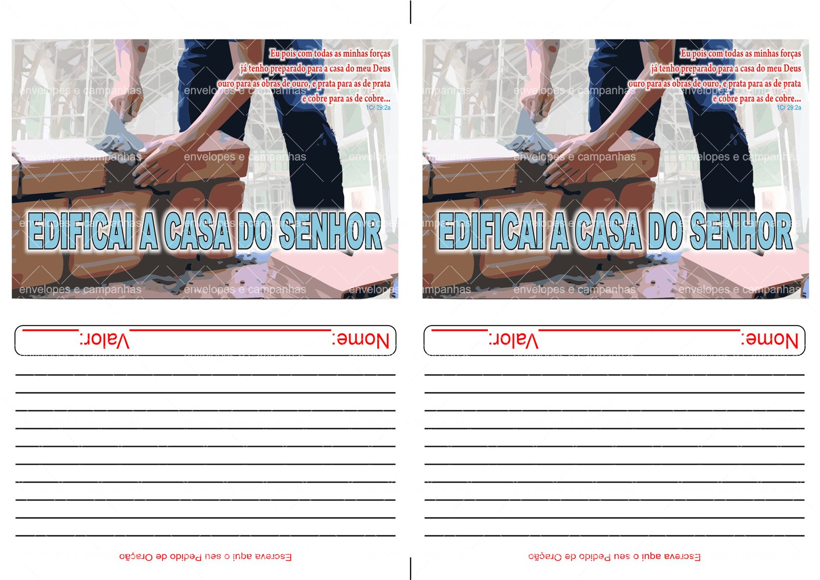 Envelope Edificai a casa do SENHOR (2 numa folha A4)