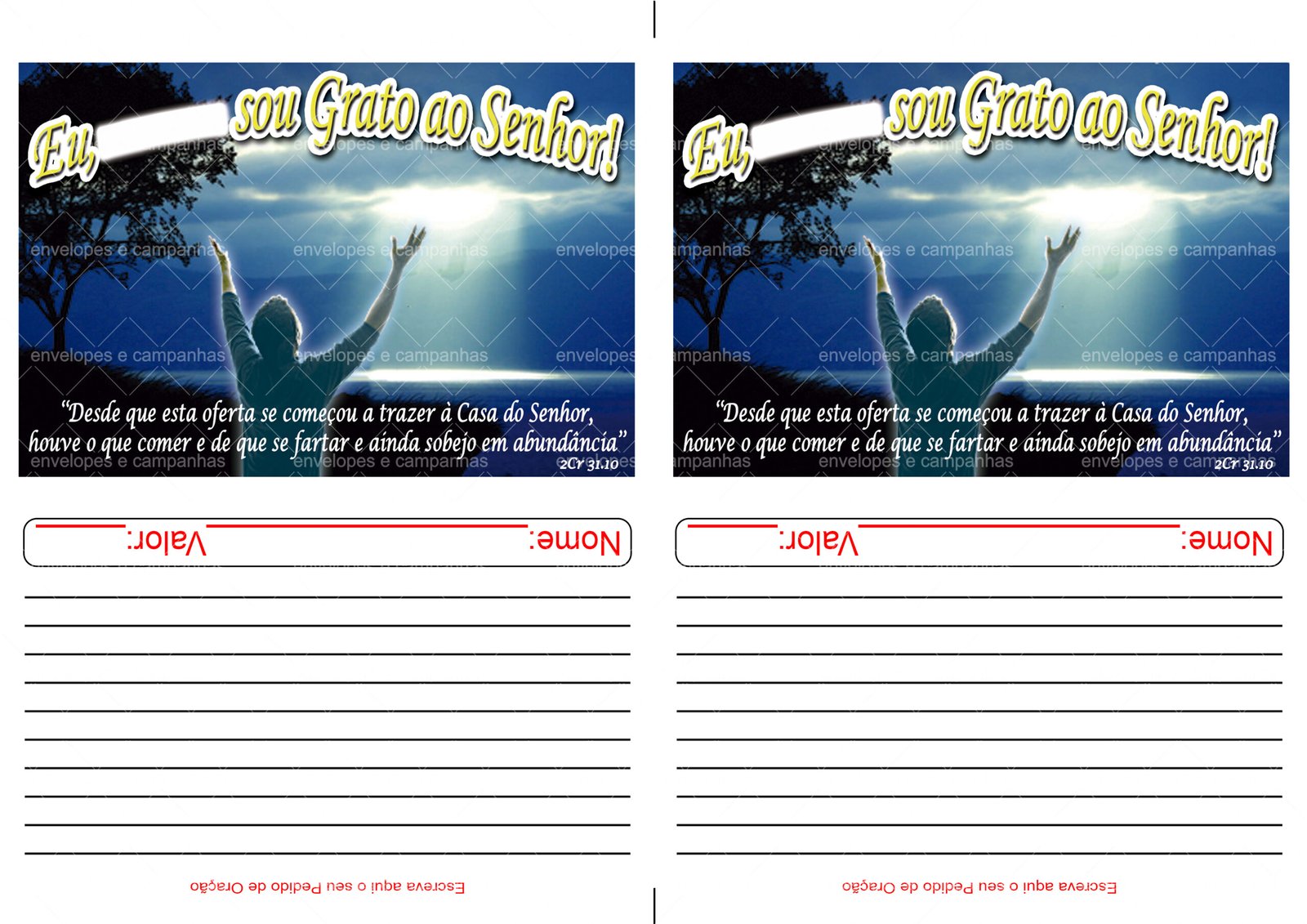 Envelope Eu sou Grato ao SENHOR (2 numa folha A4)