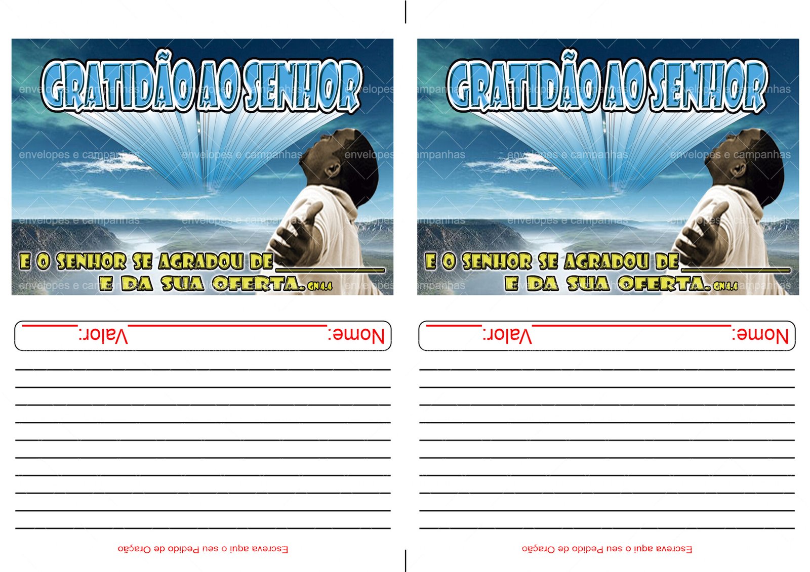 Envelope Gratidão ao SENHOR (2 numa folha A4)