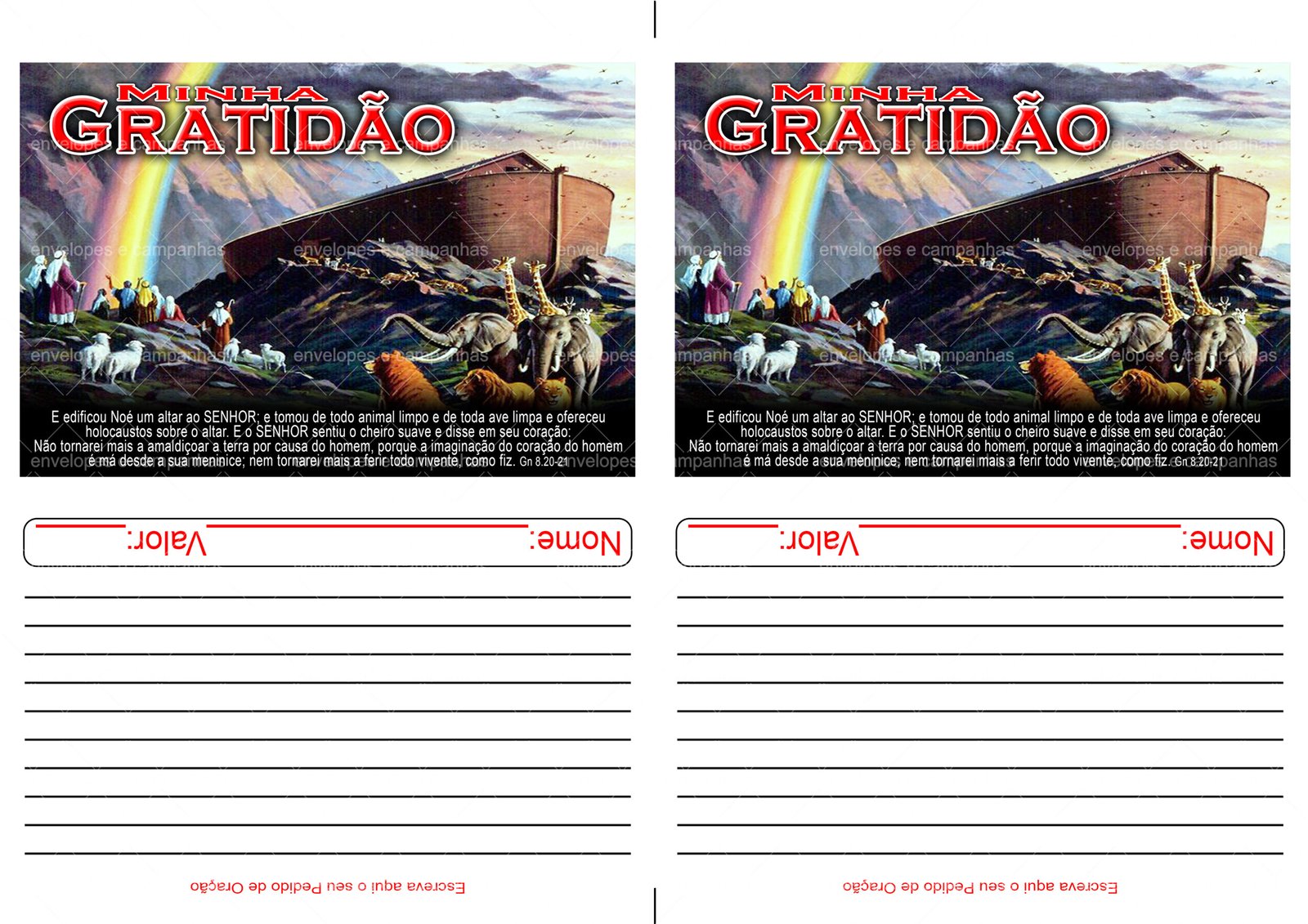 Envelope Minha Gratidão (2 numa folha A4)