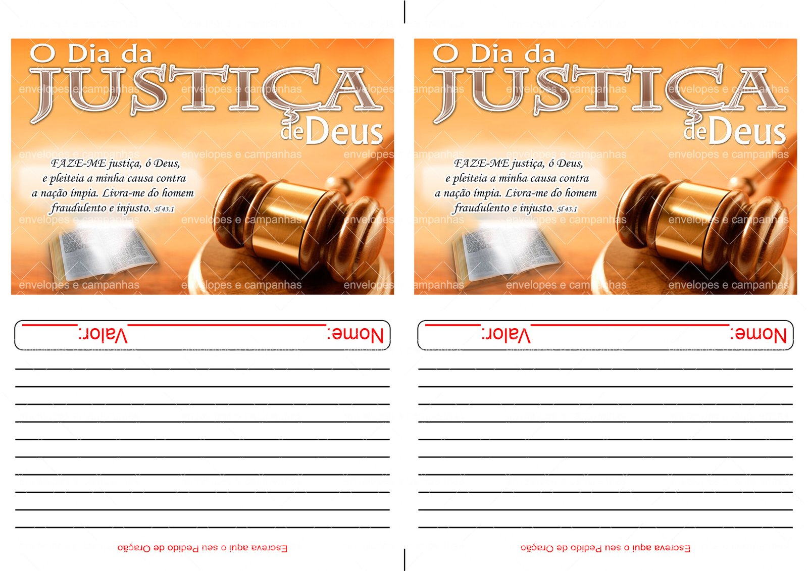 Envelope O Dia da Justiça de Deus