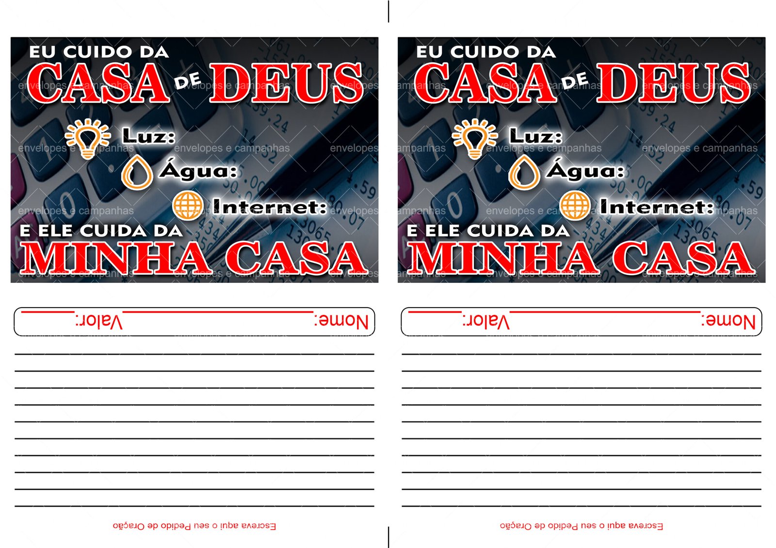 Envelope Oferta Despesas - Eu cuido da casa de Deus 02 (2 numa folha A4)