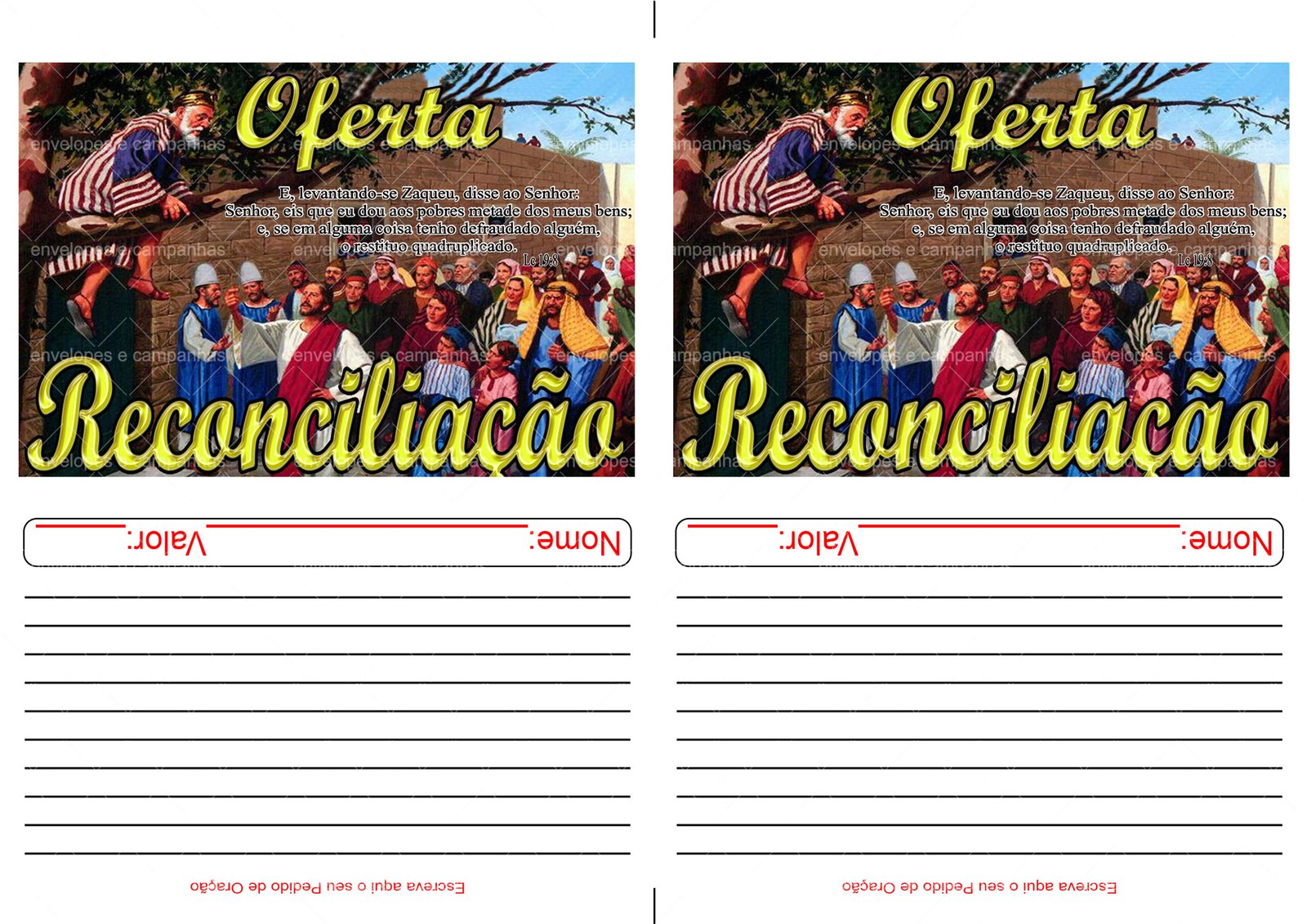 Envelope Oferta Reconciliação - Zaqueu (2 numa folha A4)