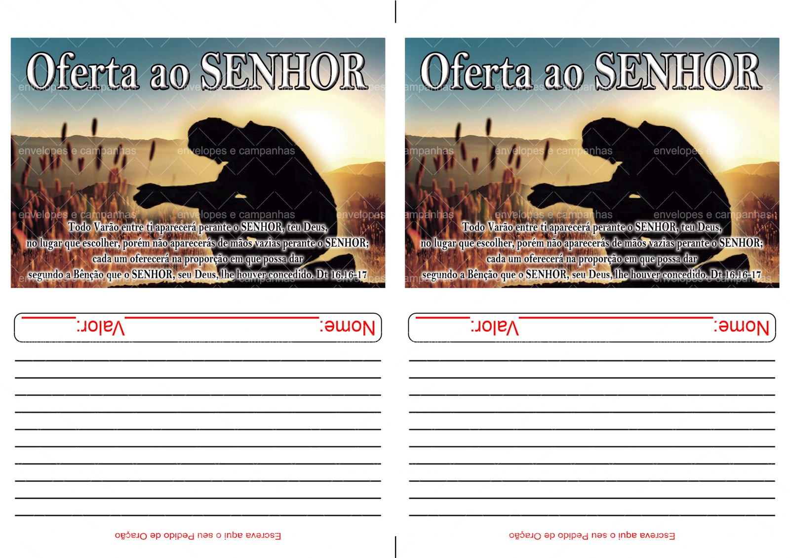 Envelope Oferta ao SENHOR - Homem prostrado (2 numa folha A4)