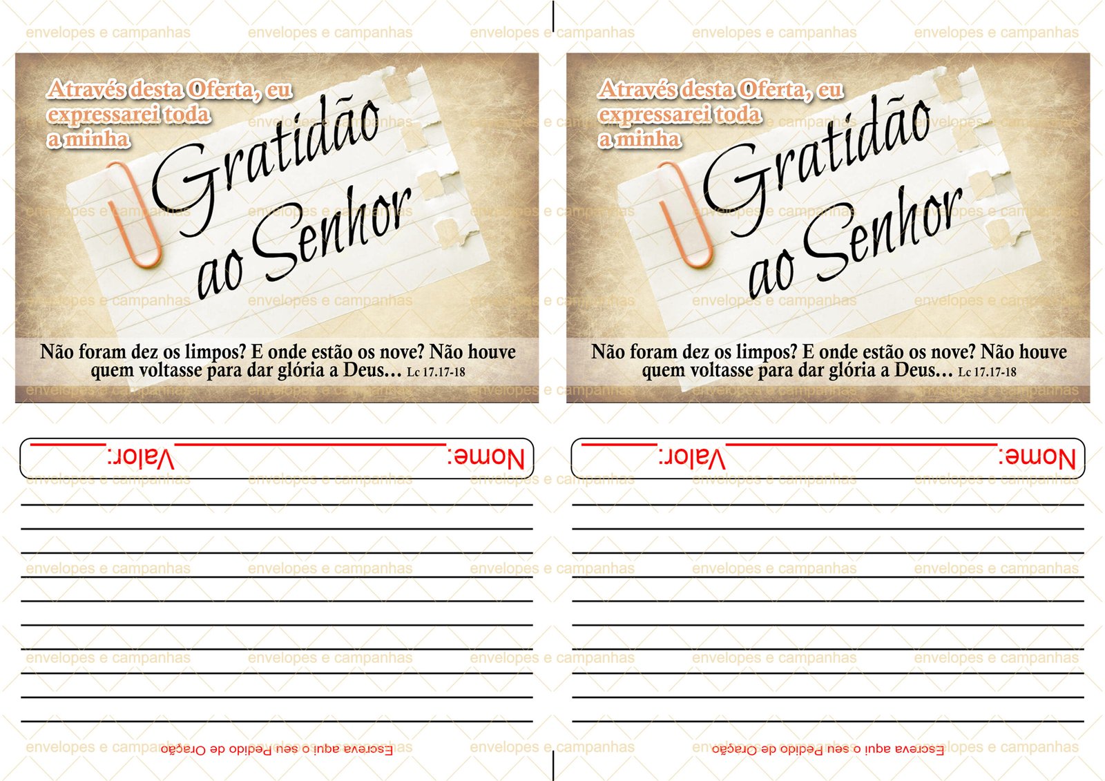 Envelope Oferta de Gratidão (2 numa folha A4)