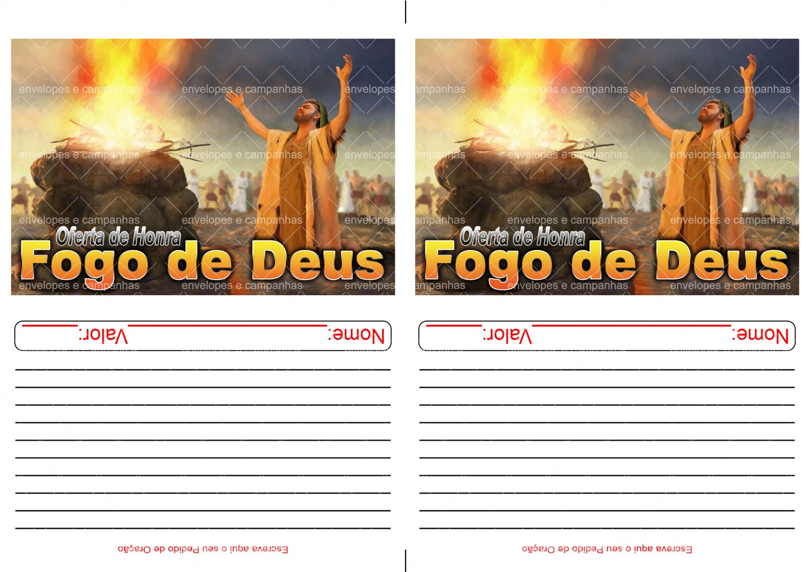 Envelope Oferta de Honra - Fogo de Deus (2 numa folha A4)