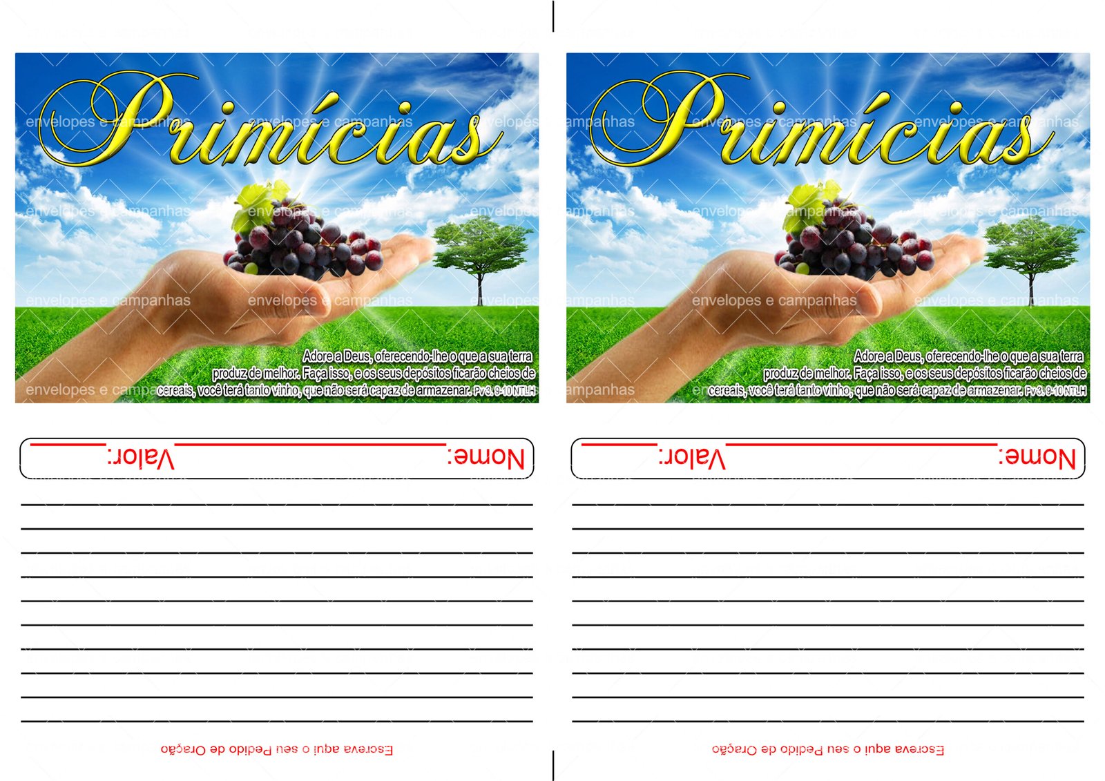 Envelope Oferta de Primícias 02 (2 numa folha A4)