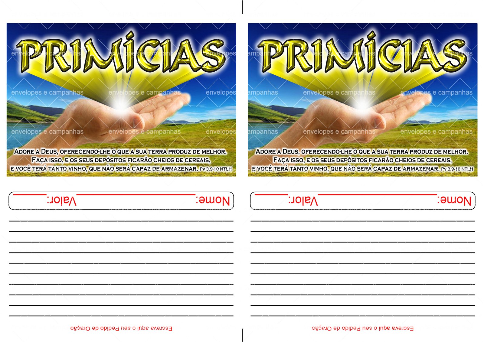 Envelope Oferta das Primícias (2 numa folha A4)