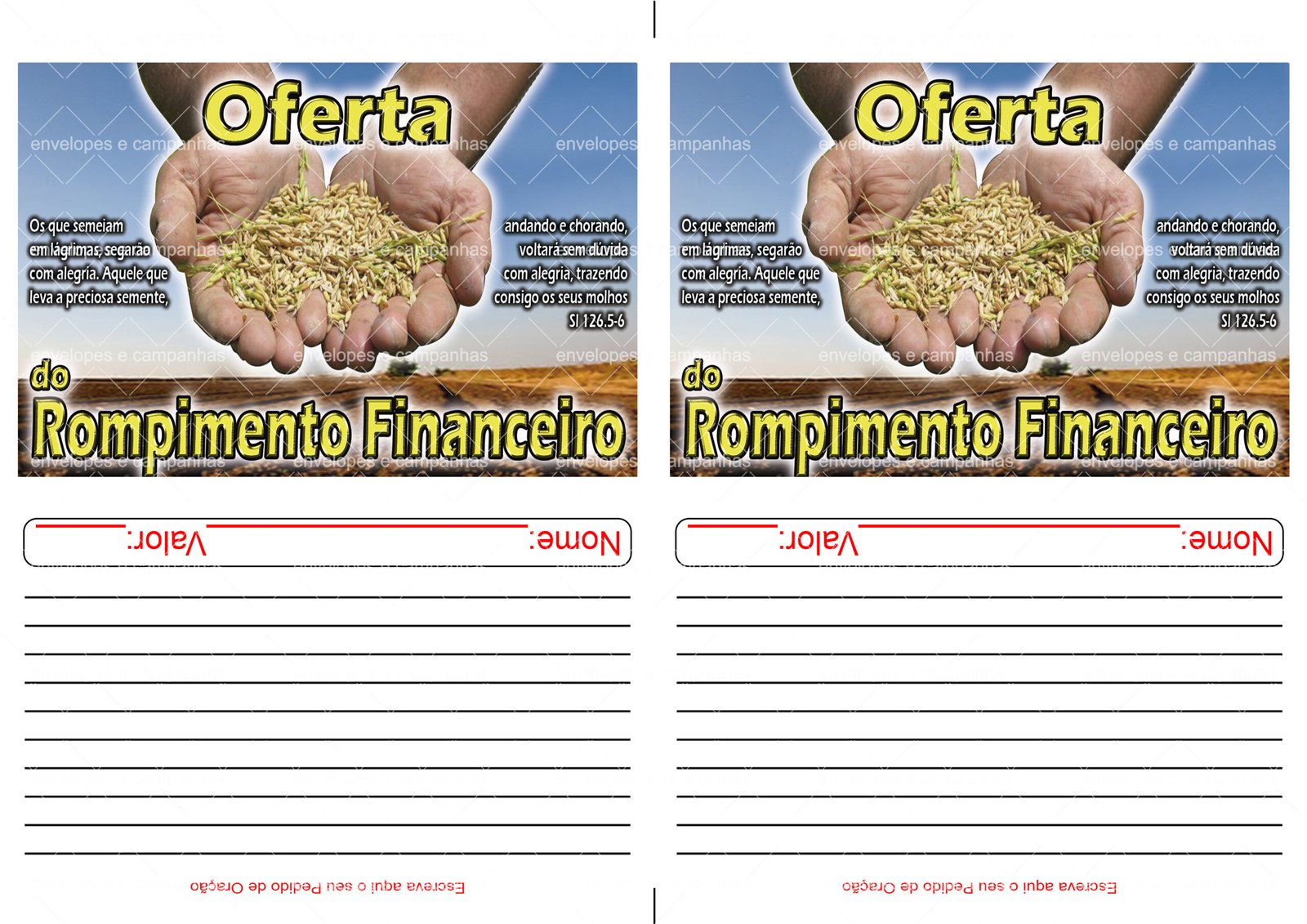 Envelope Oferta do rompimento financeiro (2 numa folha A4)