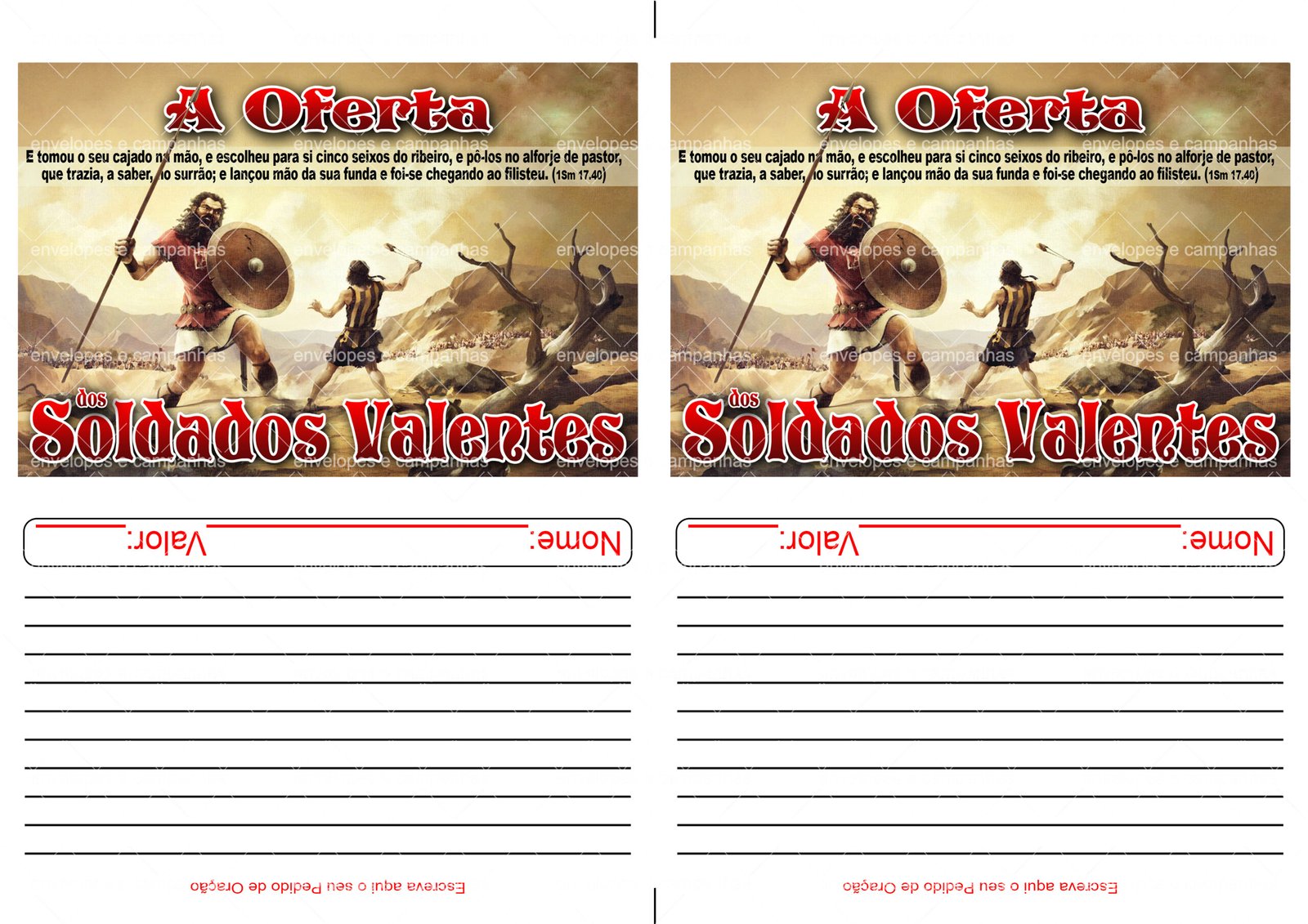 Envelope Oferta dos Soldados Valentes (2 numa folha A4)