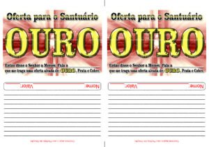 Envelope Oferta para o Santuário - Ouro (2 numa folha A4)