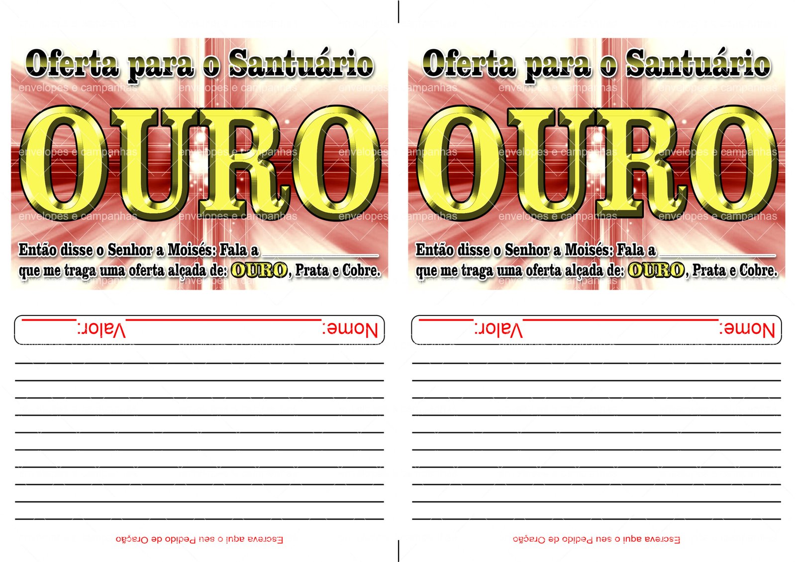 Envelope Oferta para o Santuário - Ouro (2 numa folha A4)