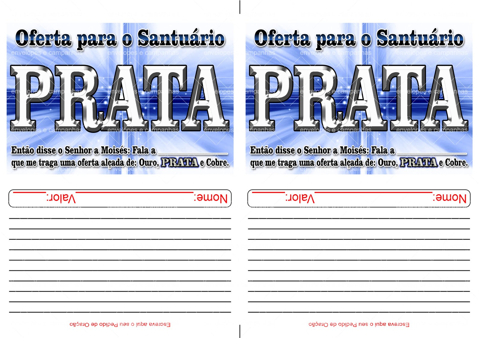 Envelope Oferta para o Santuário - Prata (2 numa folha A4)