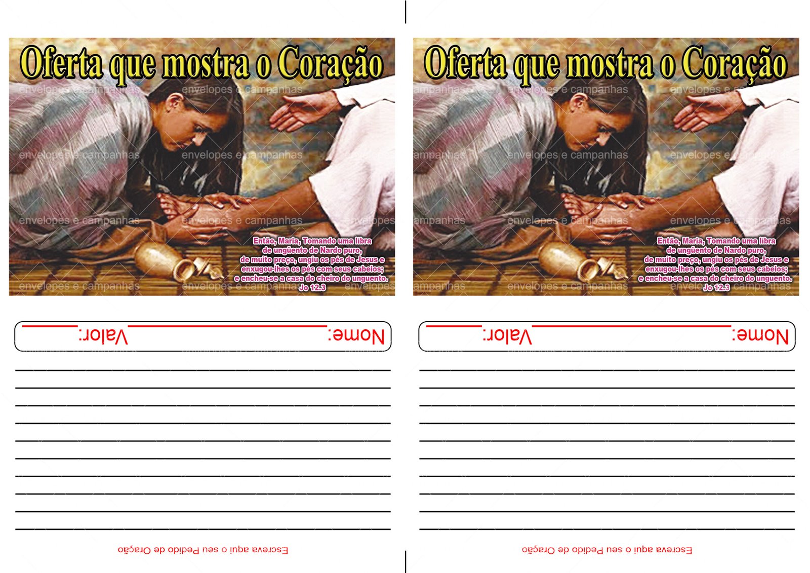 Envelope Oferta que mostra o Coração (2 numa folha A4)