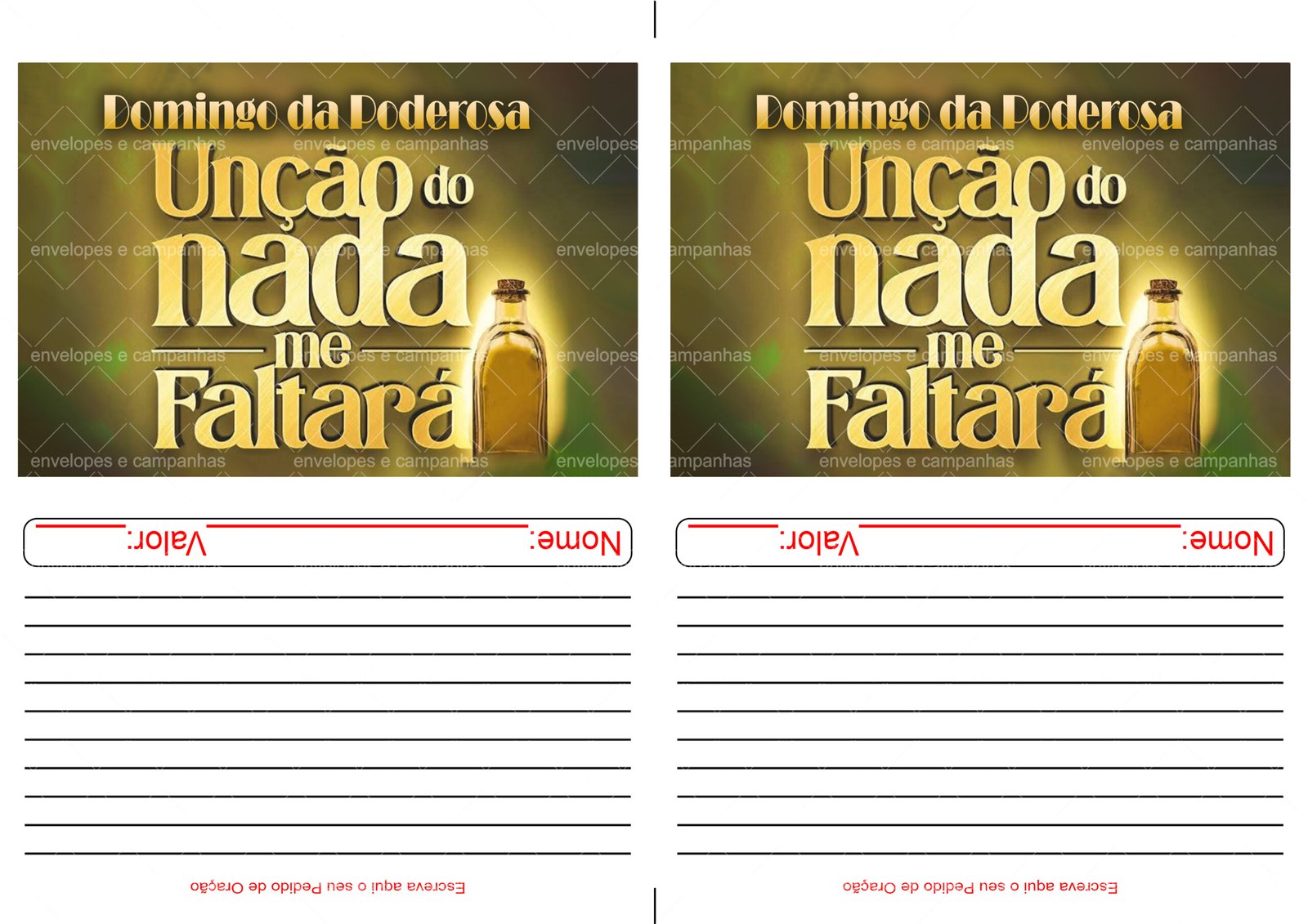 Envelope Poderosa Unção Nada me Faltará (2 numa folha A4)
