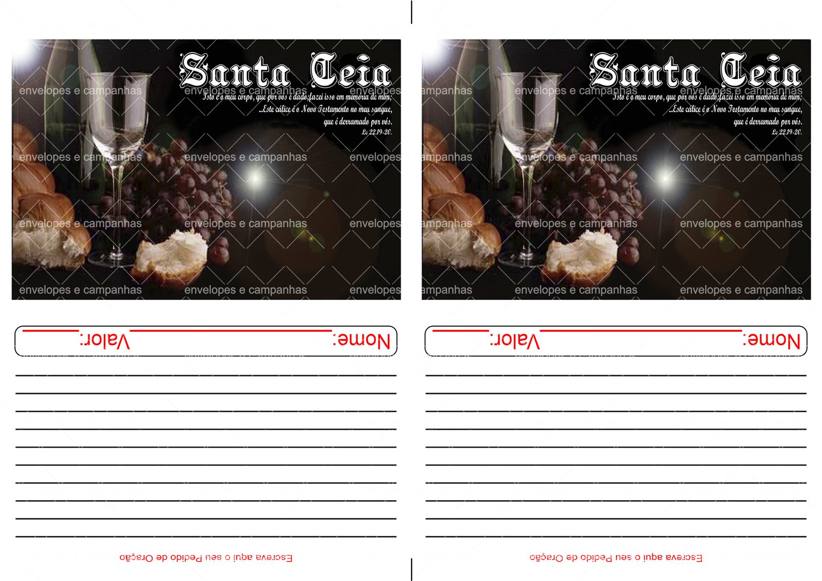 Envelope Santa Ceia 03 (2 numa folha A4)