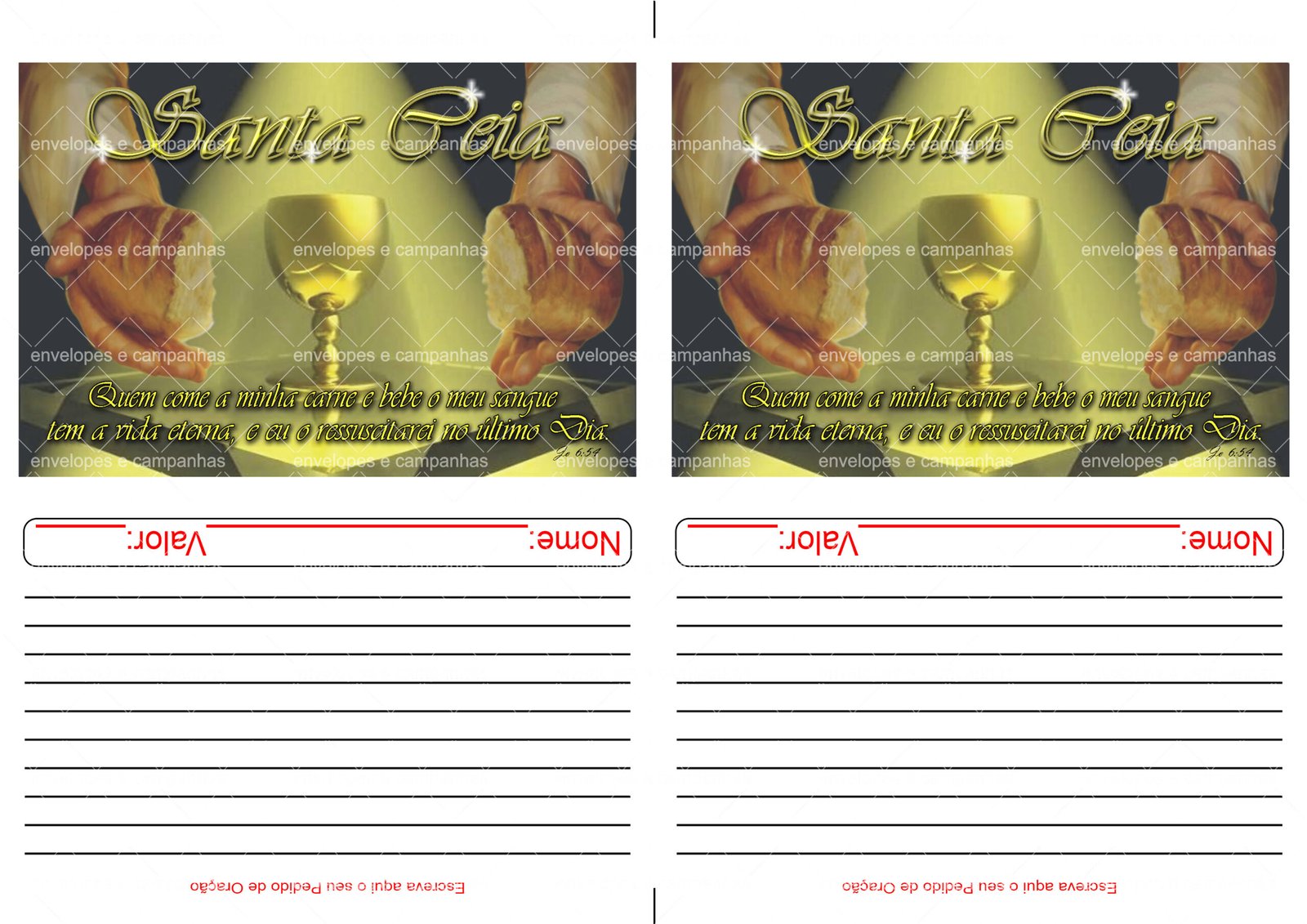 Envelope Santa Ceia 04 (2 numa folha A4)