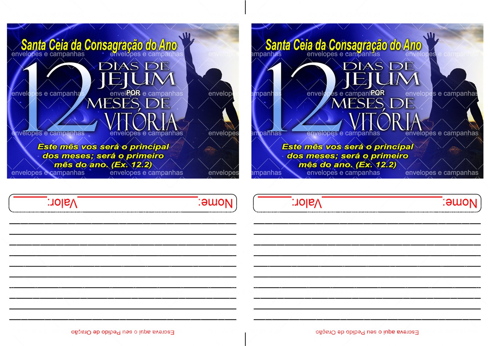 Envelope Santa Ceia - 12 Dias de Jejum por 12 meses de Vitórias (2 numa folha A4)