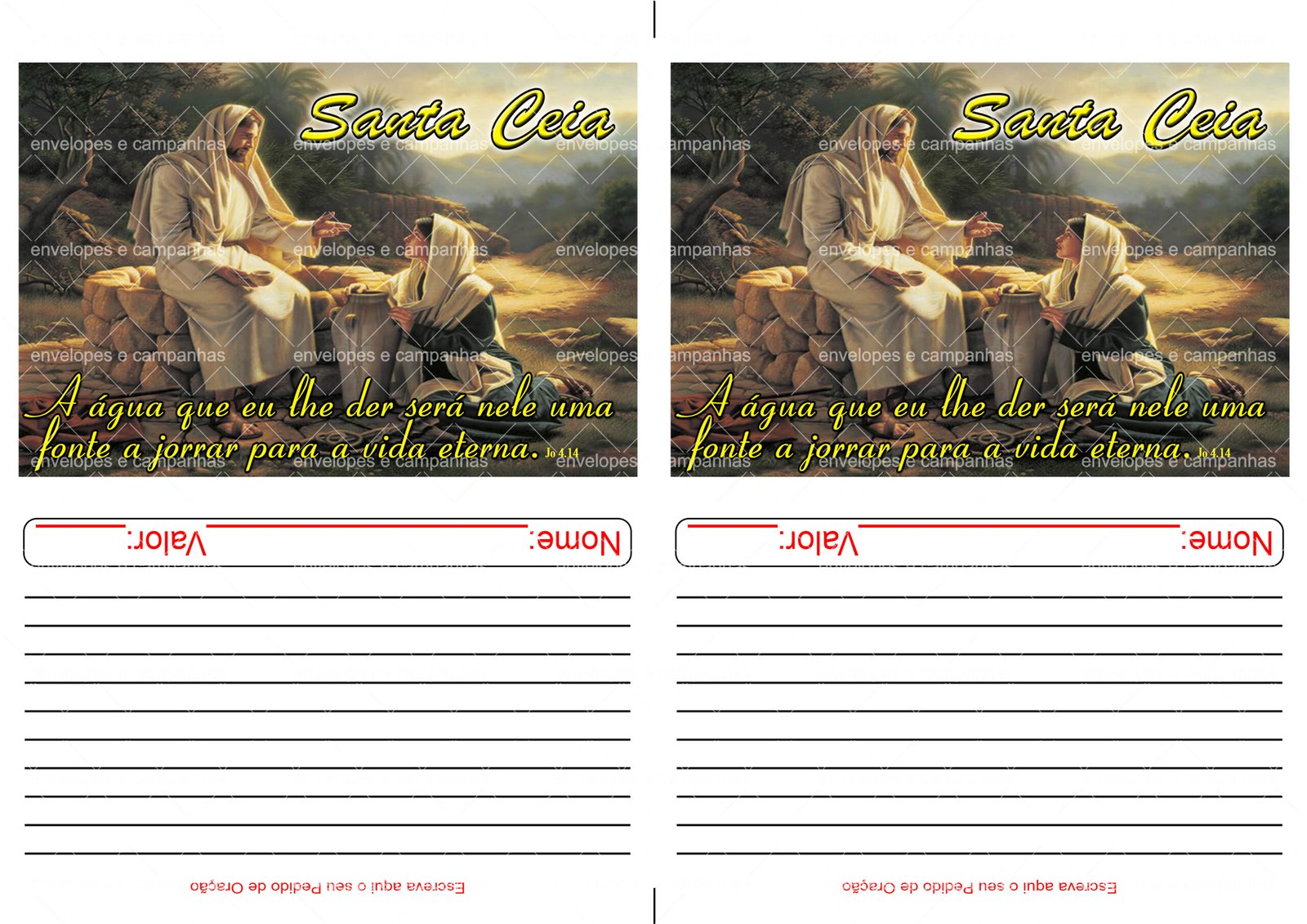 Envelope Santa Ceia - Água da Vida (2 numa folha A4)
