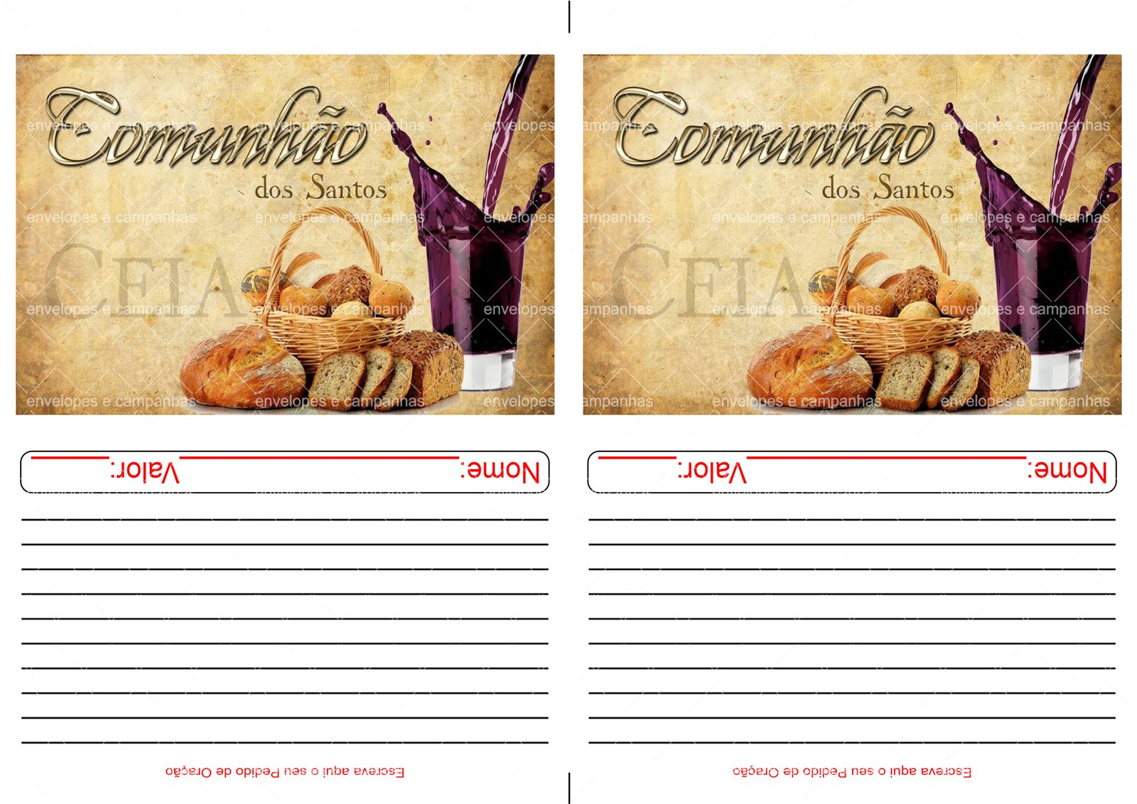 Envelope Santa Ceia - Comunhão dos Santos (2 numa folha A4)